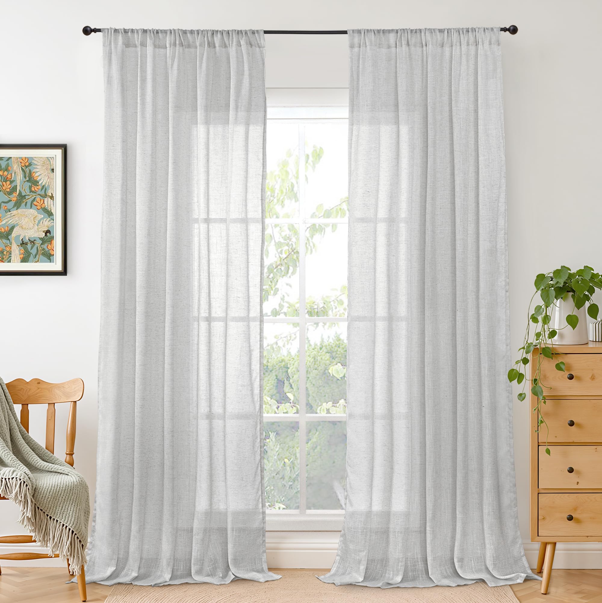 BGment 80 Inches Long Natural Linen Curtains 2 Panels Set - Burlap Light Filtering Window Drapes with Rod Pocket Semi Sheer for Farmhouse Bedroom Decor Rustic, 52 Inch Wide Each Panel