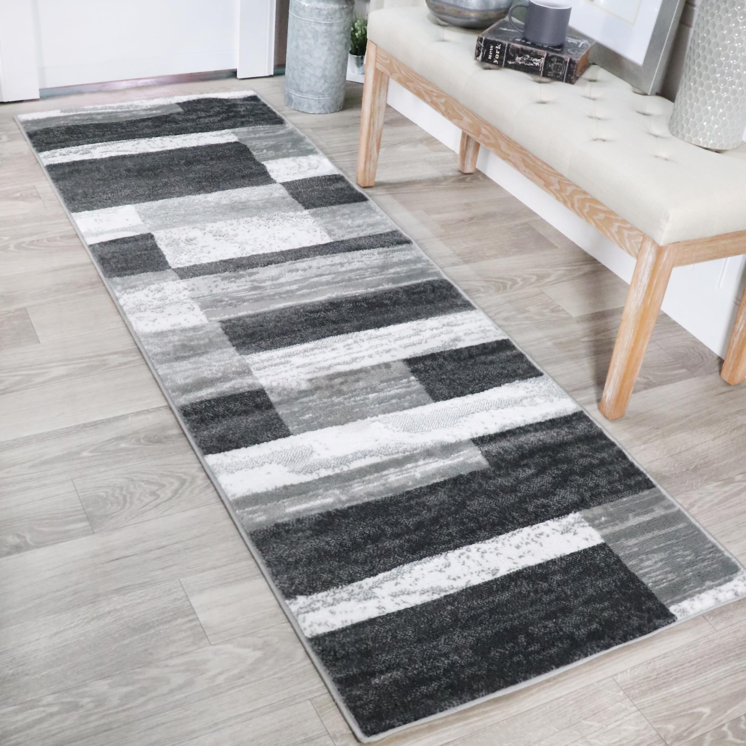 SUPERIOR Indoor Area Rug, Jute Backed, Modern Geometric Patchwork Floor Decor for Bedroom, Office, Living Room, Entryway, Hardwood Floors, Rockwood Collection, 4' x 6', Chocolate