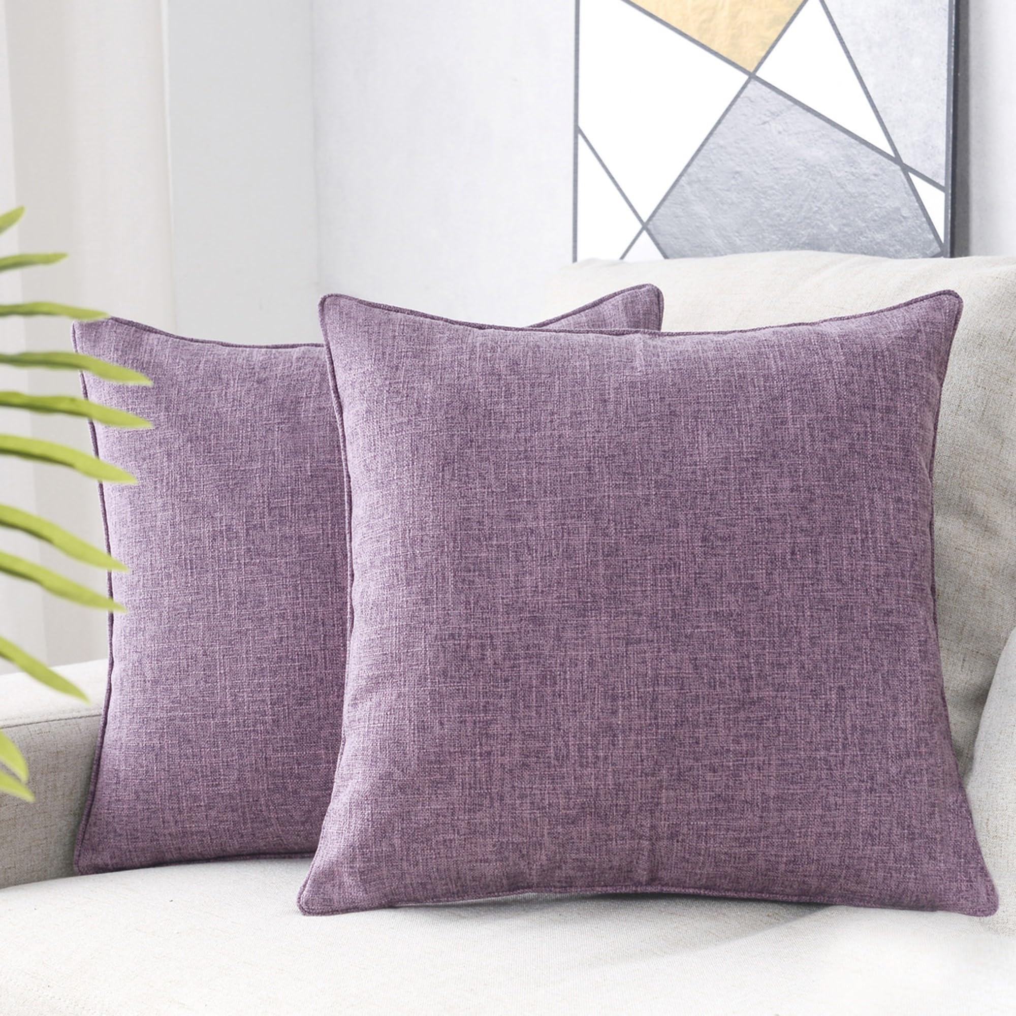 HPUK Decorative Throw Pillow Covers Set of 4 Geometric Design Linen Cushion Cover for Couch Sofa Living Room, 18"x18" inches, Chocolate