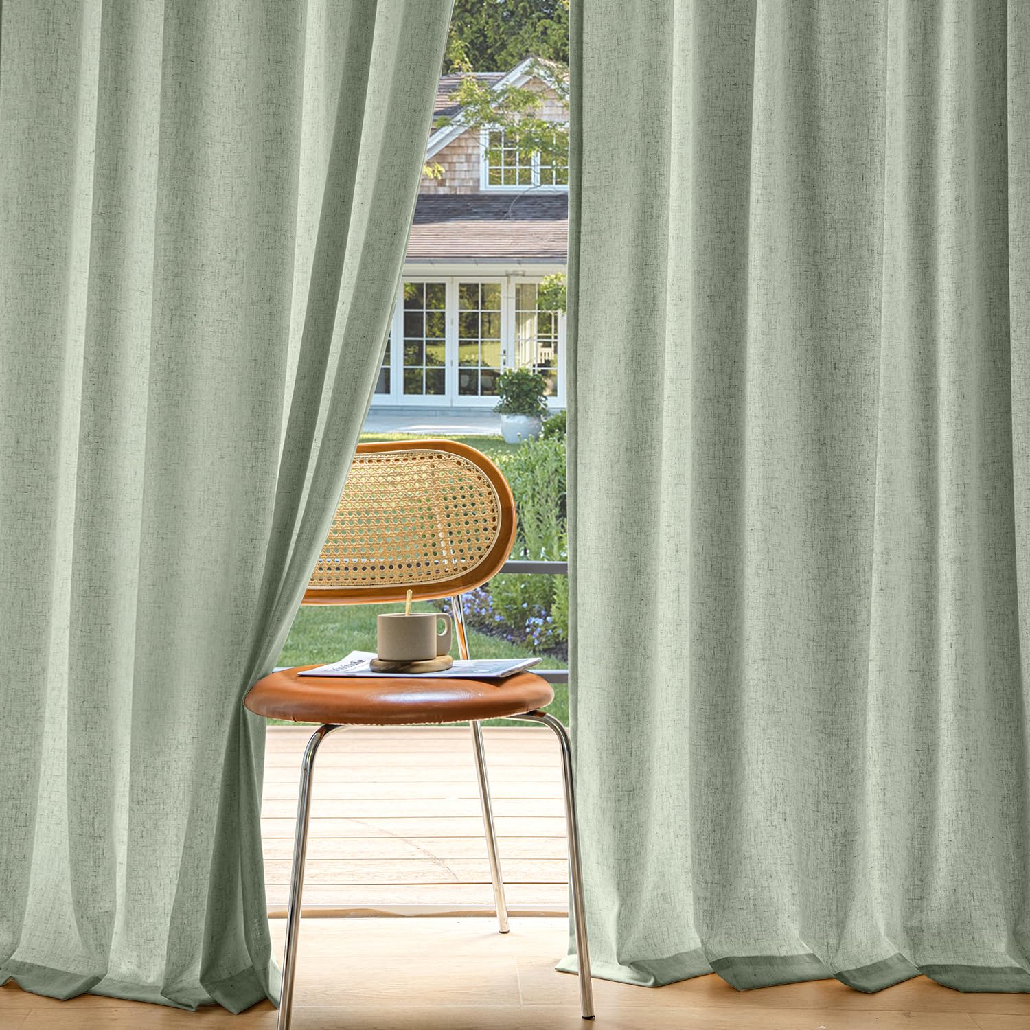 MIULEE Non-See-Through Privacy Linen Curtains 2 Panels, Light Filtering Window Curtains Farnhouse Textured Back Tab Semi Sheer Drapes for Bedroom Living Room, 52 x 84 Inches Long, Linen
