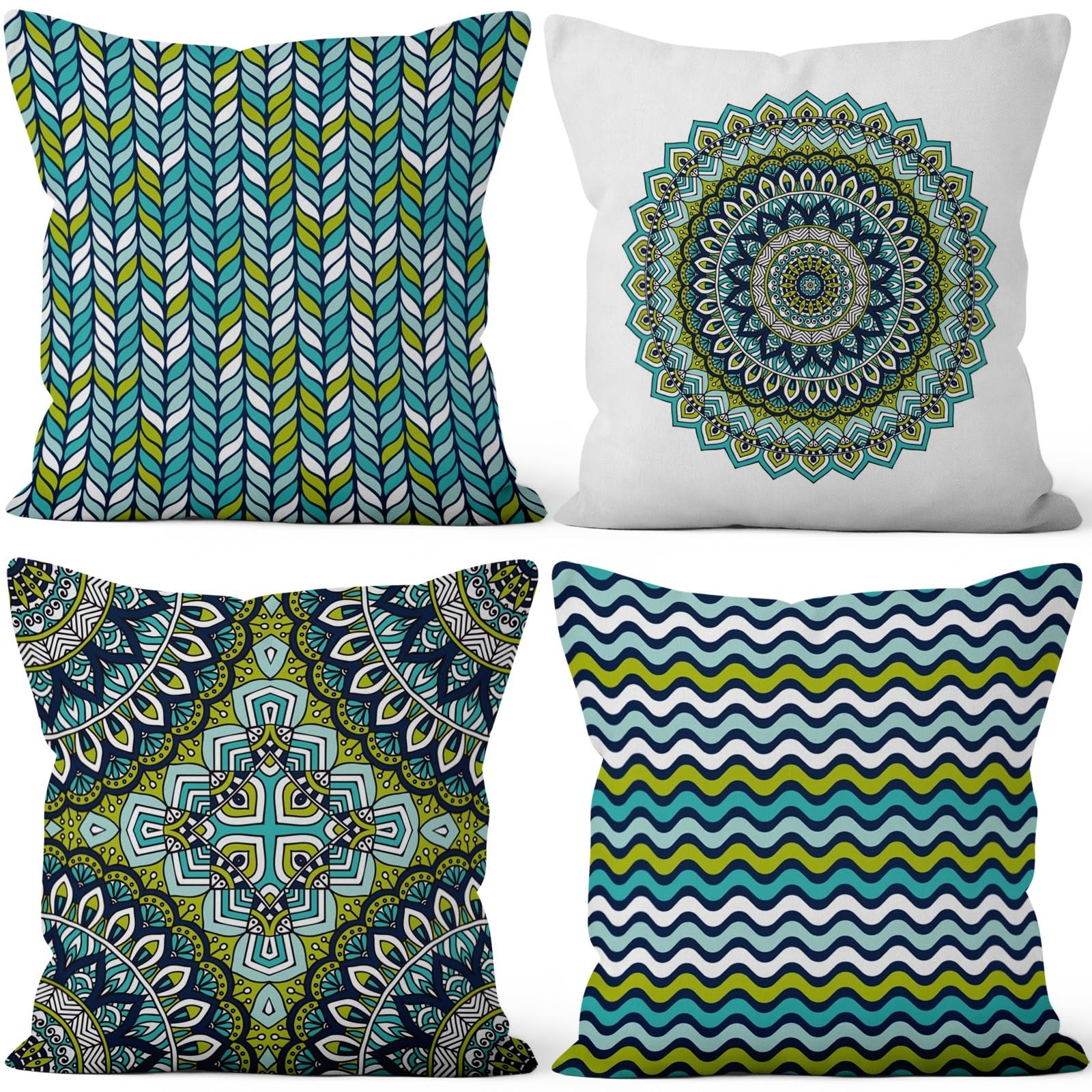 4 Pcs/Set Geometric Pillow Covers Boho Abstract Strips Patchwork Color Geometric Ethnic Colorful Vintage Artwork Linen Throw Cushion Cases for Couch Sofa Bedroom Decorative, 22"x22"
