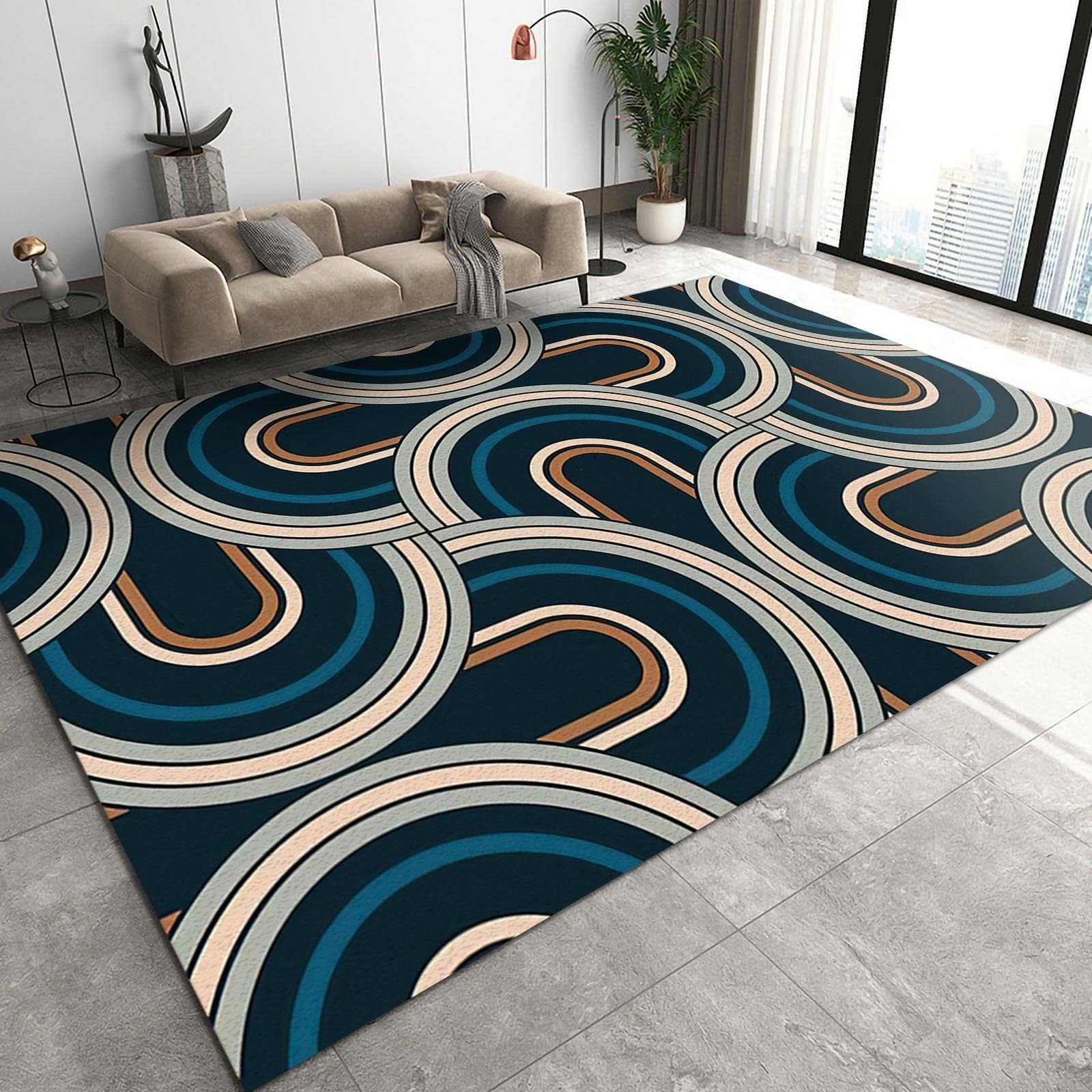 5x6 Area Rug Nordic Light Luxury Rugs for Bedroom, Emerald Green Pink Blue Gold Geometric Bedroom Rug Aesthetic Easy to Clean for Indoor Outdoor Hardwood Floors Home Decor