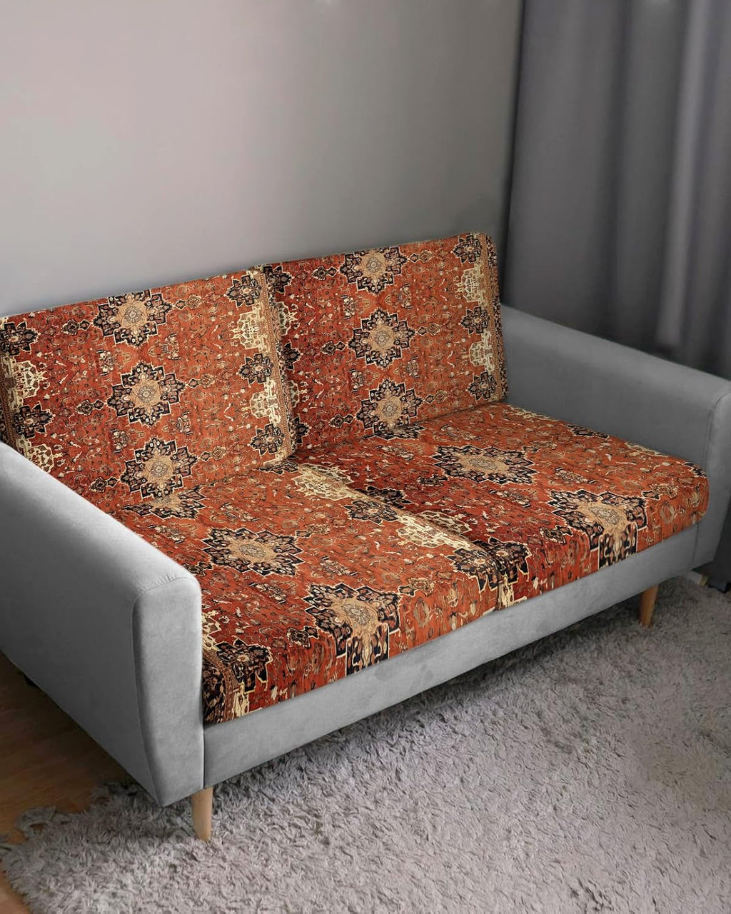 Southwest Stretch Couch Sofa Cushion Covers,Sectional/Individual/L/T Shape Sofa Couch Slipcover Armchair Furniture Slip Cover with Elastic Bottom,Geometric Stripe Boho Native Flower Print S Size 3-PC