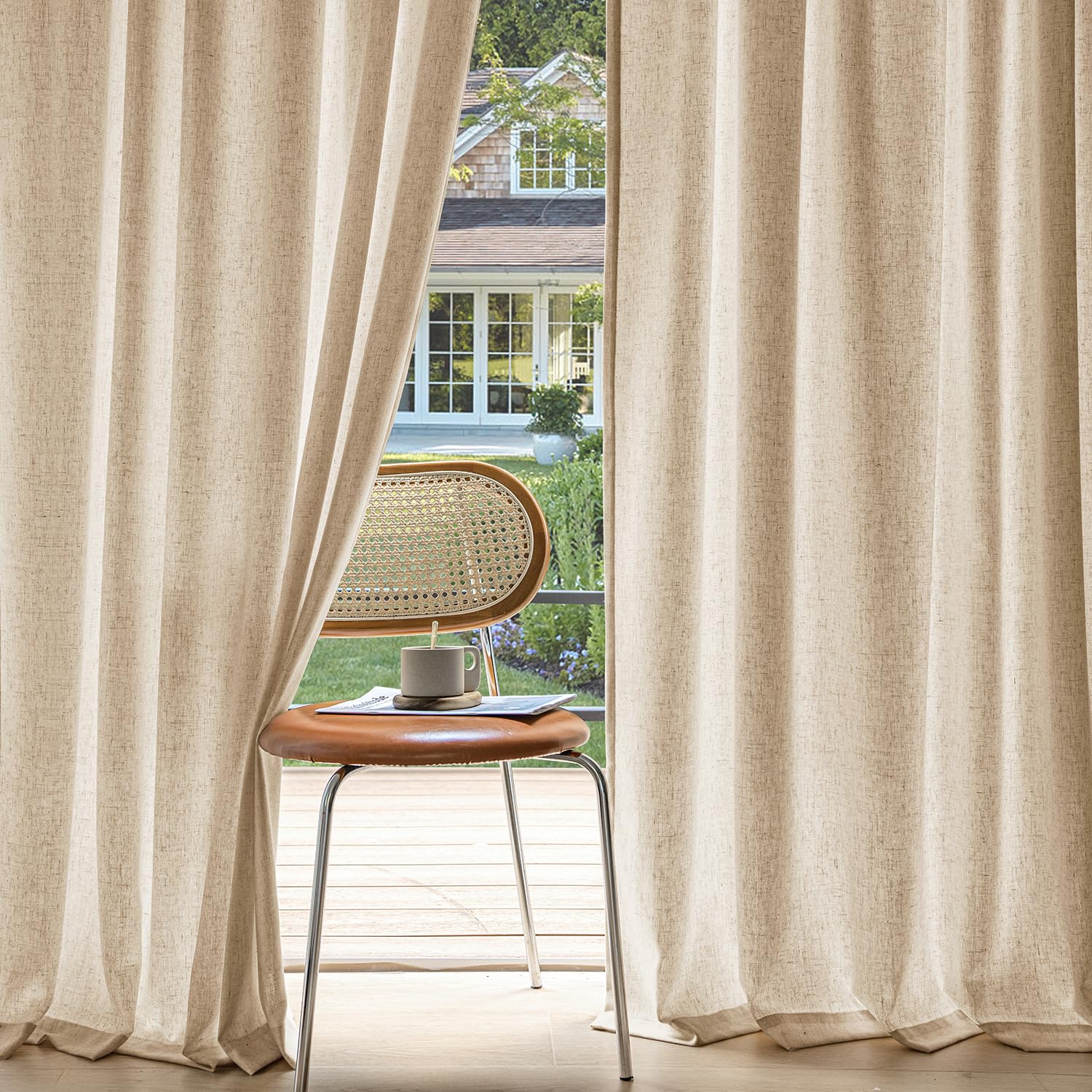 MIULEE Non-See-Through Privacy Linen Curtains 2 Panels, Light Filtering Window Curtains Farnhouse Textured Back Tab Semi Sheer Drapes for Bedroom Living Room, 52 x 84 Inches Long, Linen