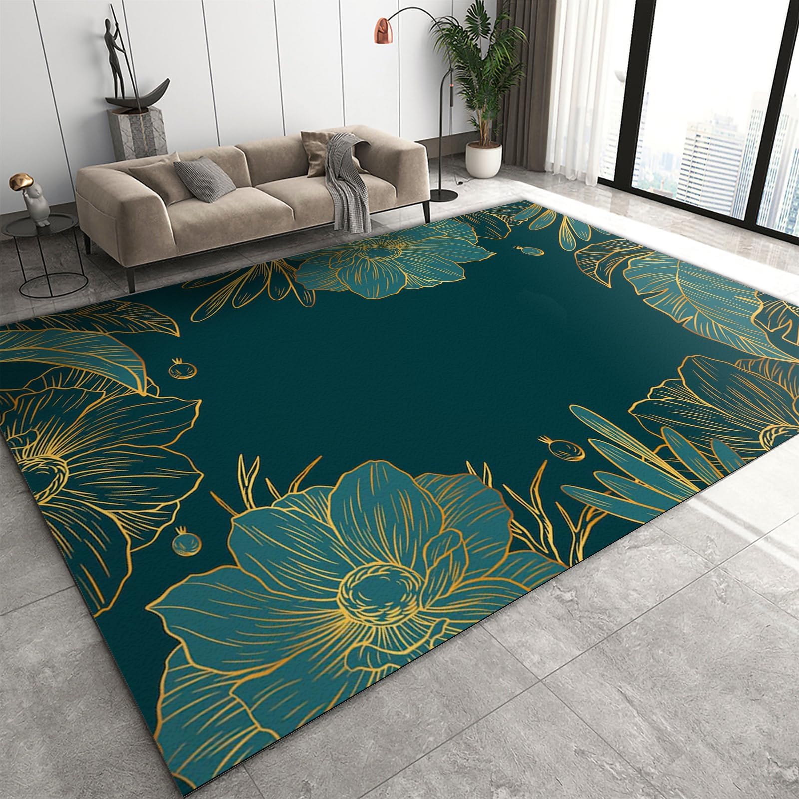 3x5 Rug Minimalist Light Luxury Washable Rugs, Nordic Marble Irregular Geometry Bedroom Rugs with Non Slip Backing for Bedroom Hotel Hardwood Floors Garage Farmhouse