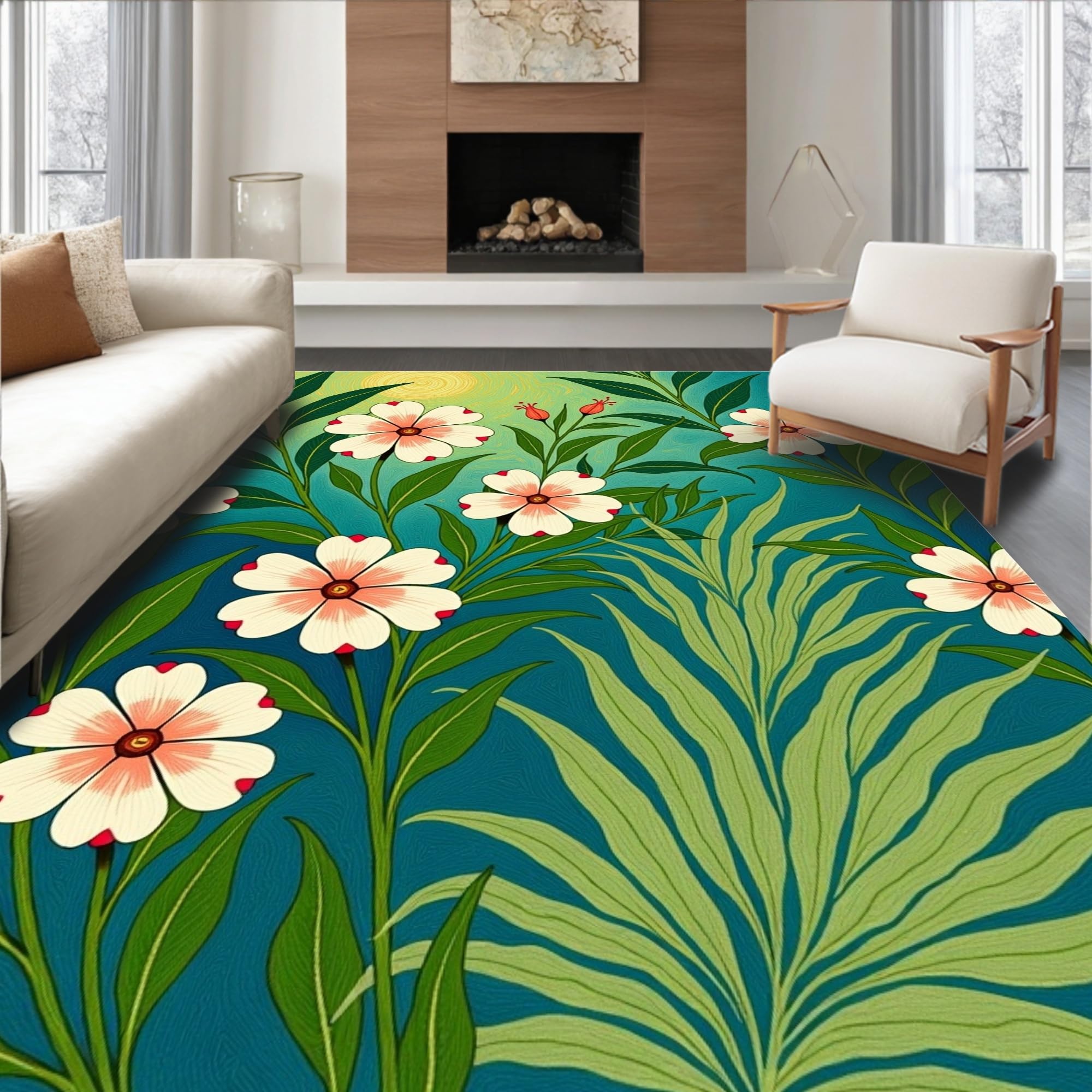 Gold 5x7 Flatwoven Area Rug, Crest Wave Design, Washable for Living Room Bedroom
