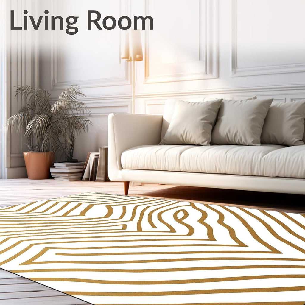 Gold 5x7 Flatwoven Area Rug, Crest Wave Design, Washable for Living Room Bedroom