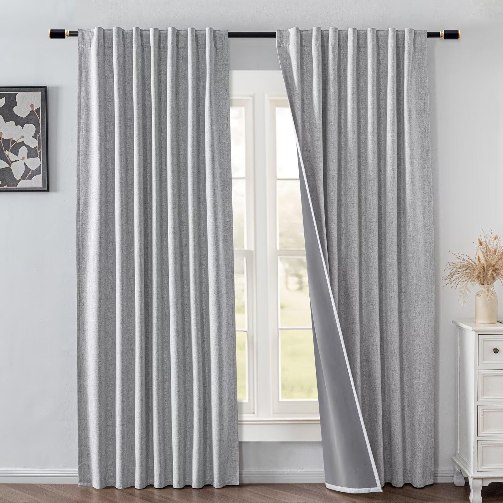 IGEMAEVE Cream Curtains 108 Inch Length 2 Panels Set, Light Filtering Curtains for Living Room 108 Inch Long, Grommet Energy Saving Semi Sheer Drapes for Bedroom Window(W52 x L108)