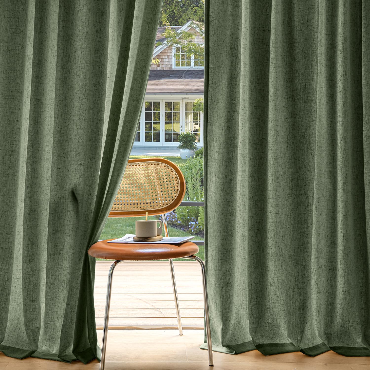 MIULEE Non-See-Through Privacy Linen Curtains 2 Panels, Light Filtering Window Curtains Farnhouse Textured Back Tab Semi Sheer Drapes for Bedroom Living Room, 52 x 84 Inches Long, Linen