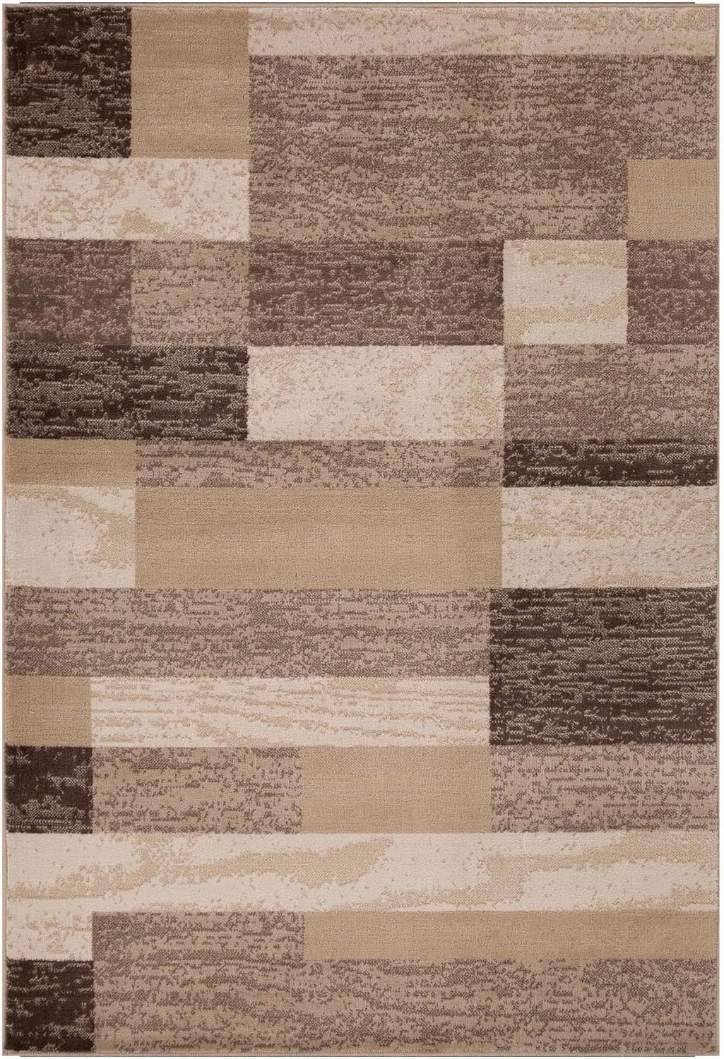 SUPERIOR Indoor Area Rug, Jute Backed, Modern Geometric Patchwork Floor Decor for Bedroom, Office, Living Room, Entryway, Hardwood Floors, Rockwood Collection, 4' x 6', Chocolate