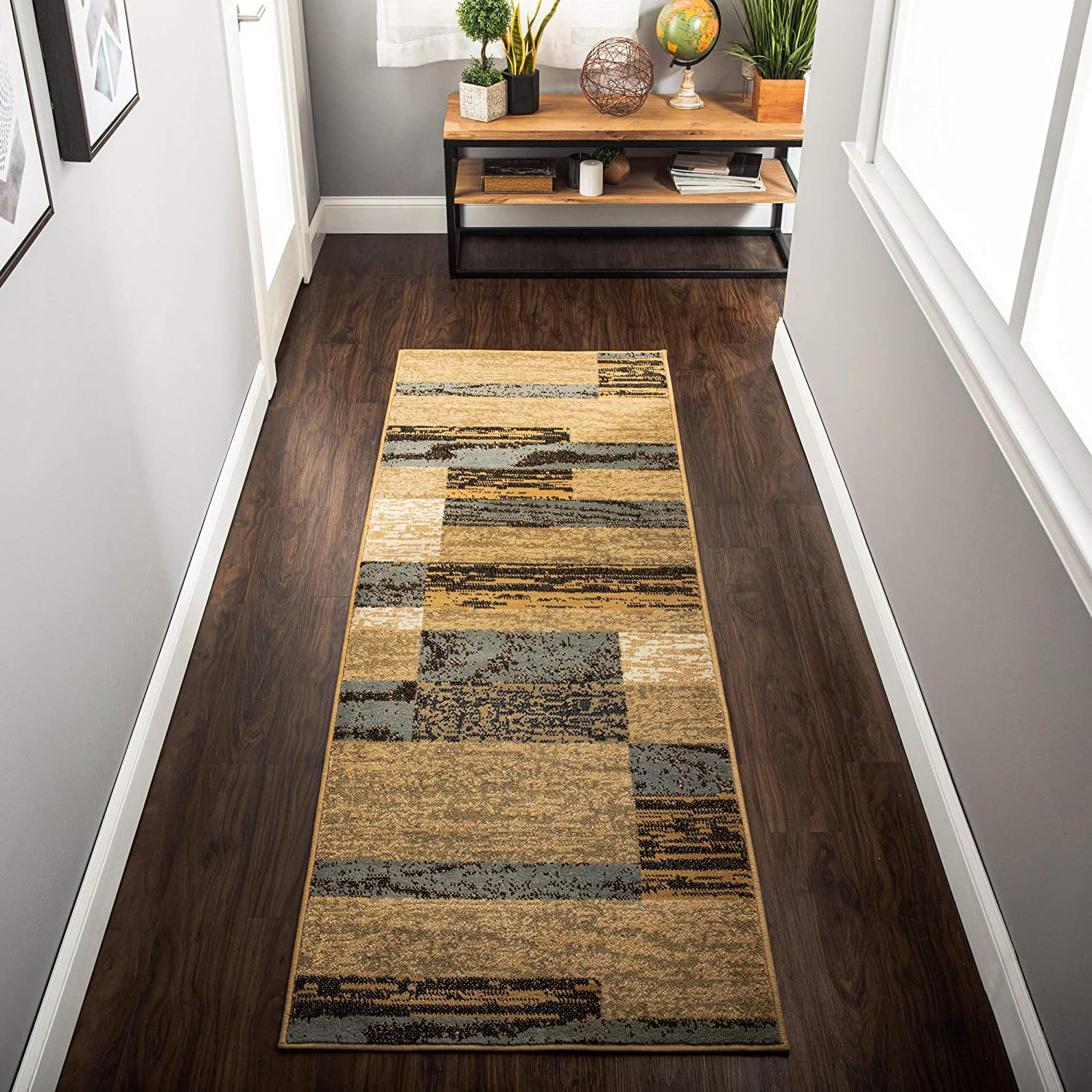 Superior Indoor Area Rug, Jute Backed, Modern Geometric Patchwork Floor Decor for Bedroom, Office, Living Room, Entryway, Kitchen, Hardwood Floors, Rockwood Collection, 3' x 5', Ivory-Beige