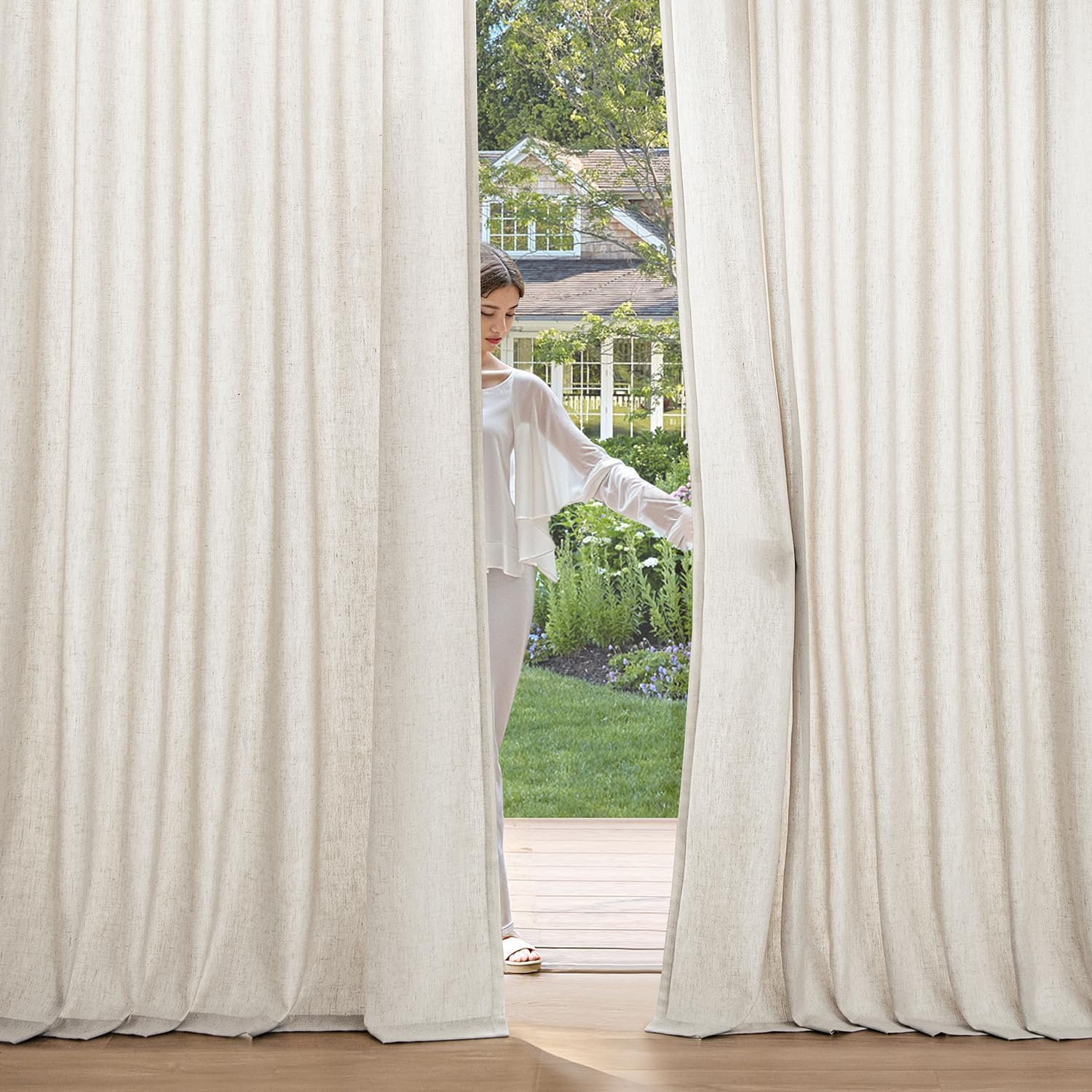 MIULEE Non-See-Through Privacy Linen Curtains 2 Panels, Light Filtering Window Curtains Farnhouse Textured Back Tab Semi Sheer Drapes for Bedroom Living Room, 52 x 84 Inches Long, Linen
