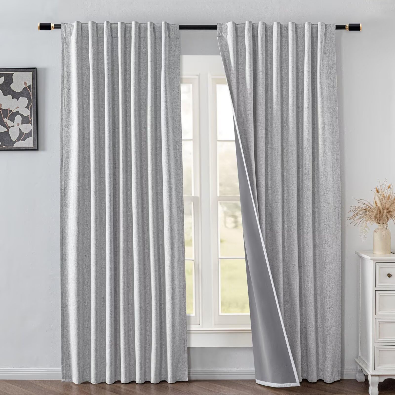 IGEMAEVE Cream Curtains 108 Inch Length 2 Panels Set, Light Filtering Curtains for Living Room 108 Inch Long, Grommet Energy Saving Semi Sheer Drapes for Bedroom Window(W52 x L108)