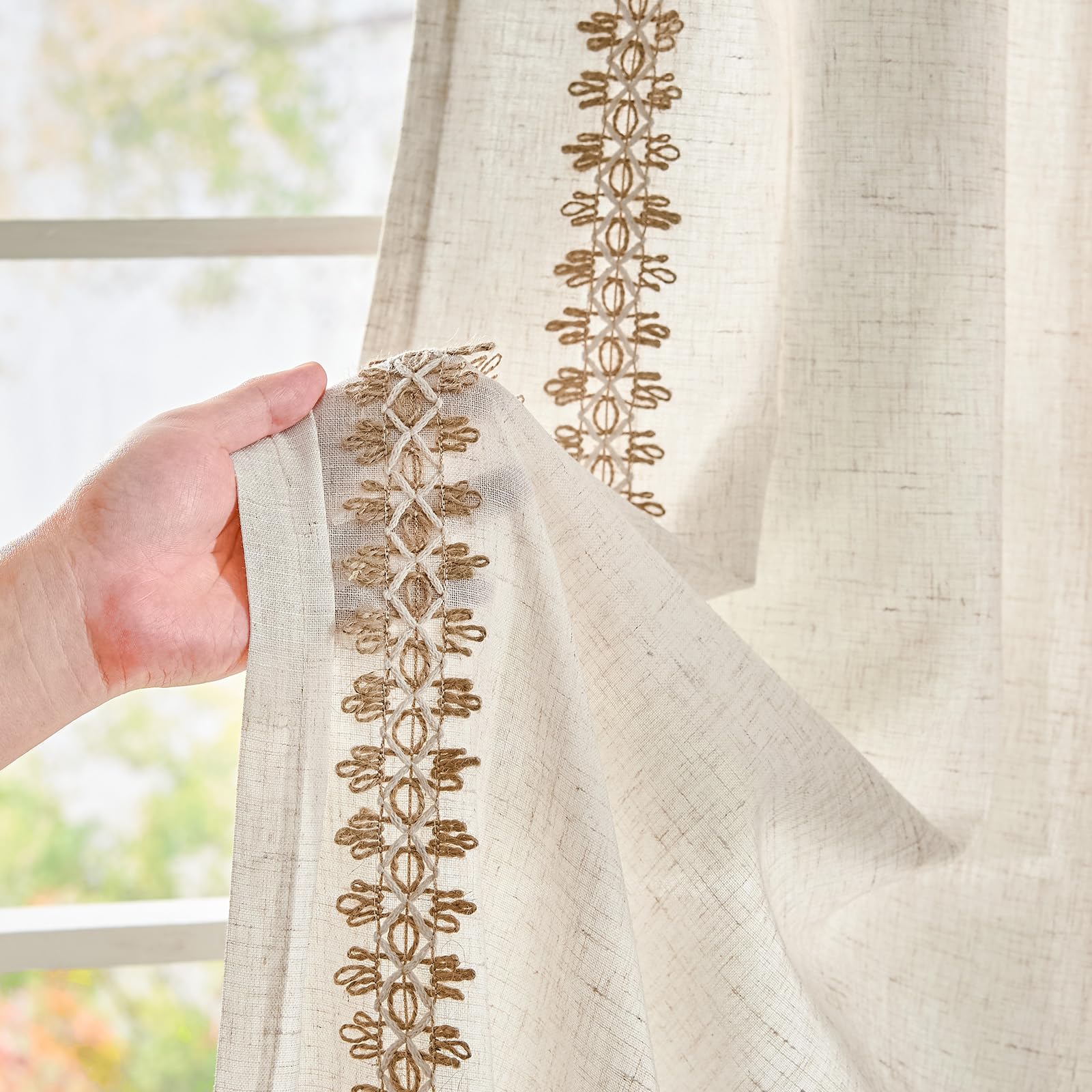 Linen Curtains for Living Room Bedroom 84 Inches Long Thick Linen Textured Beige Curtains Light Filtering Natural Semi Sheer Farmhouse Window Drapes, Country Rustic Drapes 2 Panels Back Tab/Rod Pocket