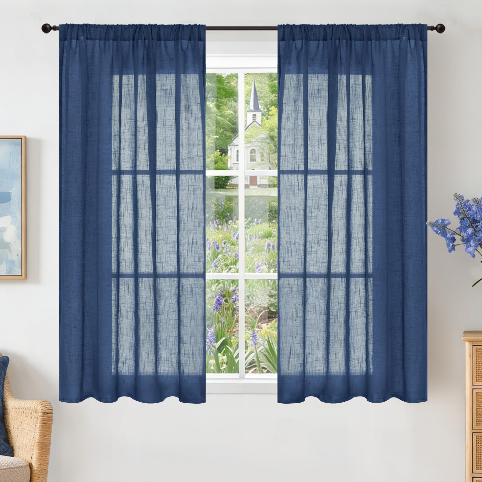 BGment 80 Inches Long Natural Linen Curtains 2 Panels Set - Burlap Light Filtering Window Drapes with Rod Pocket Semi Sheer for Farmhouse Bedroom Decor Rustic, 52 Inch Wide Each Panel