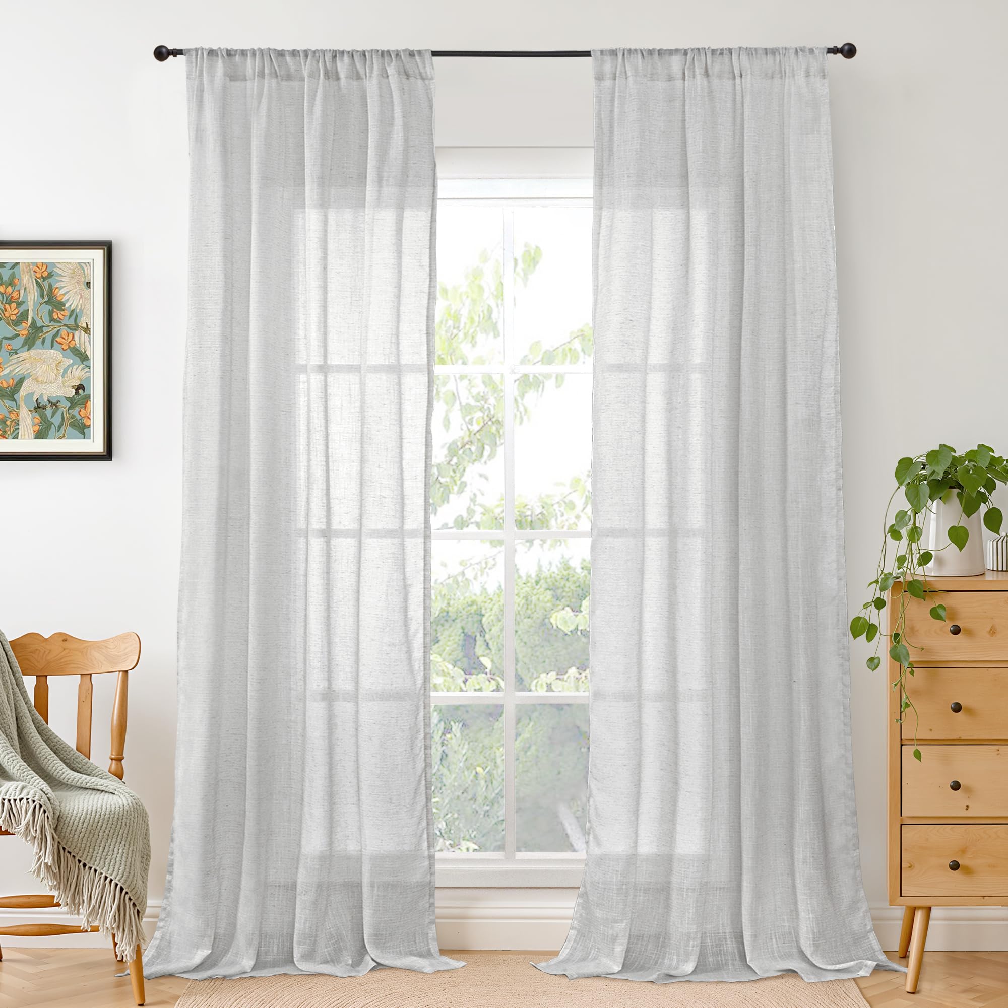 BGment 80 Inches Long Natural Linen Curtains 2 Panels Set - Burlap Light Filtering Window Drapes with Rod Pocket Semi Sheer for Farmhouse Bedroom Decor Rustic, 52 Inch Wide Each Panel