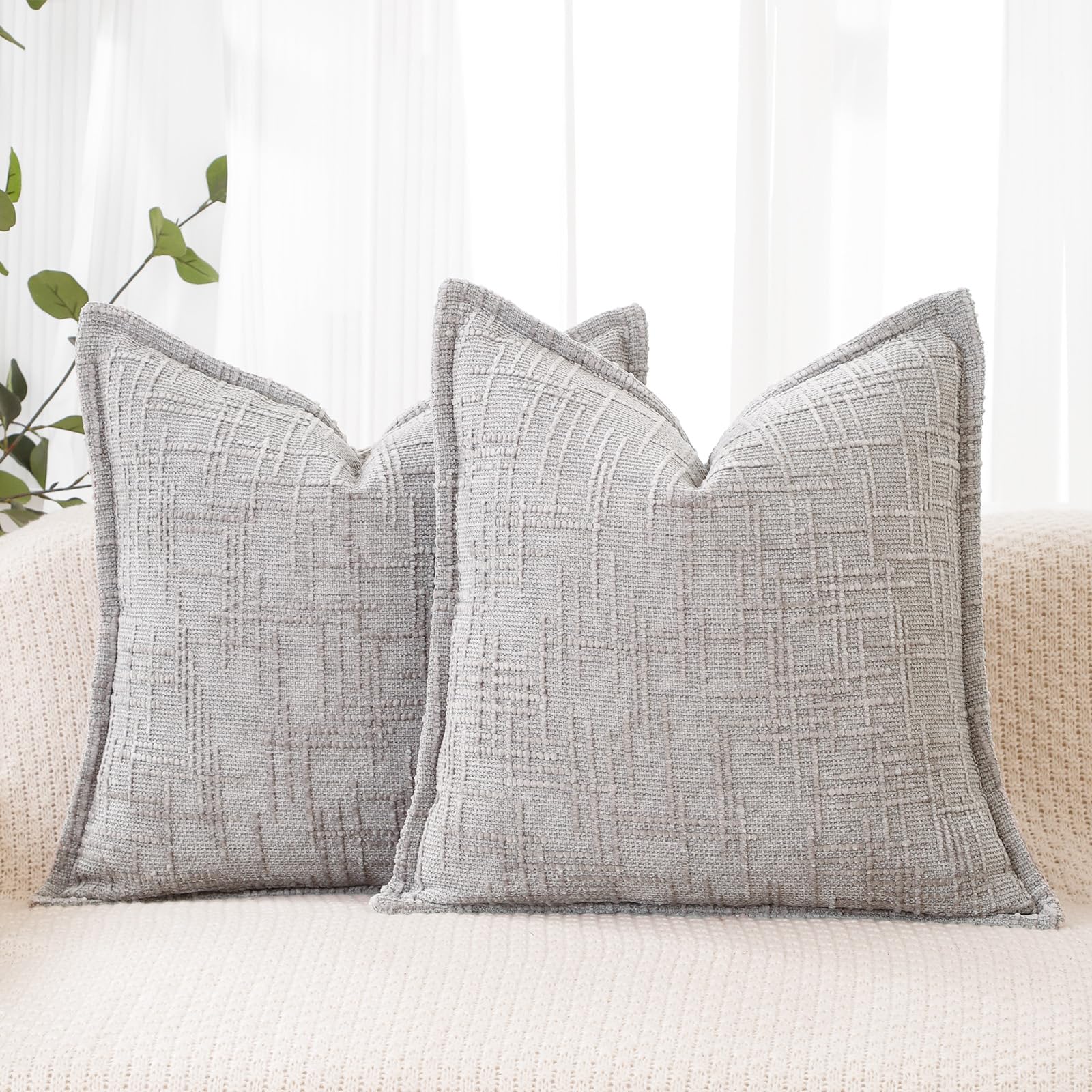HPUK Decorative Throw Pillow Covers Set of 4 Geometric Design Linen Cushion Cover for Couch Sofa Living Room, 20"x20" inches, Black