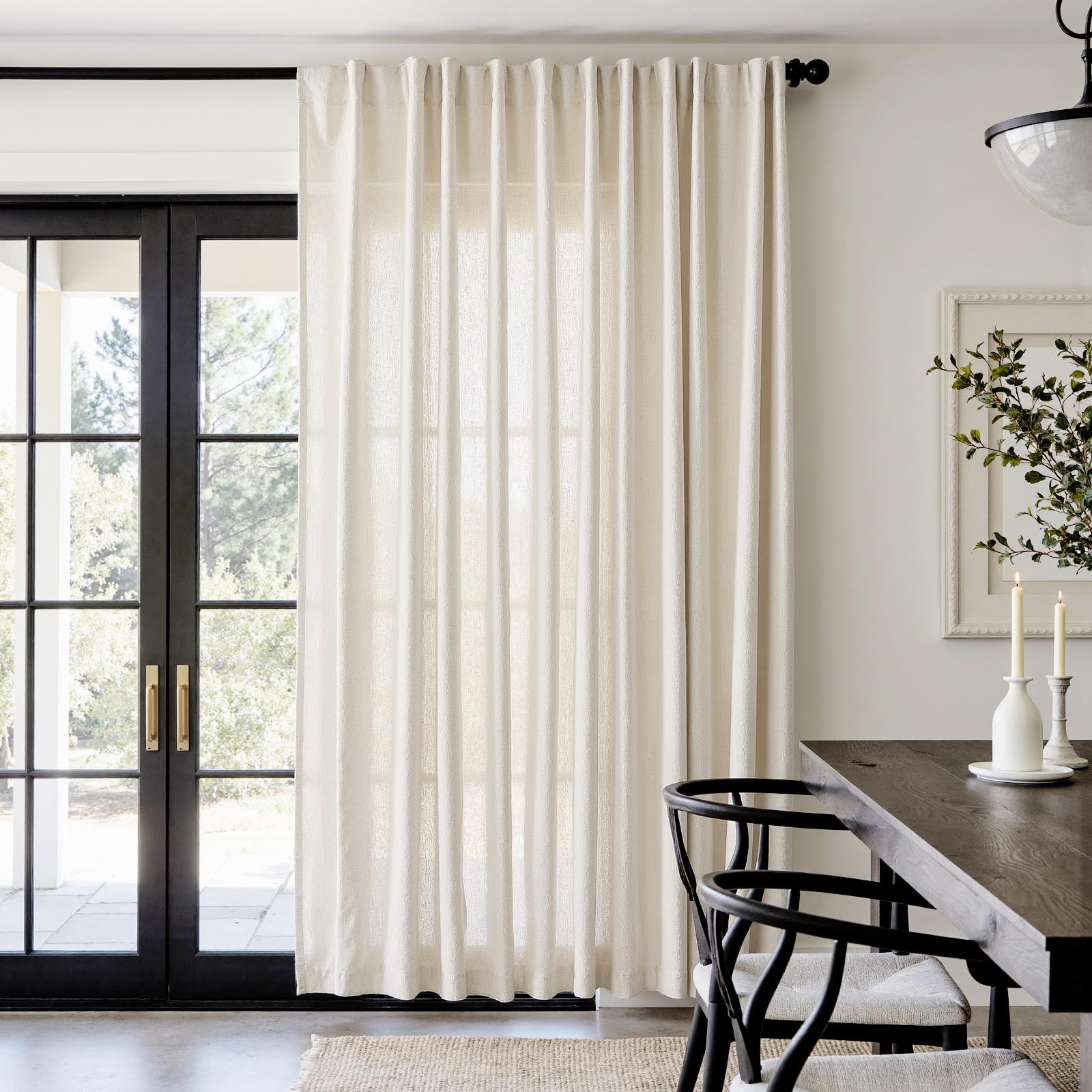 Linen Curtains for Living Room Bedroom 84 Inches Long Thick Linen Textured Beige Curtains Light Filtering Natural Semi Sheer Farmhouse Window Drapes, Country Rustic Drapes 2 Panels Back Tab/Rod Pocket