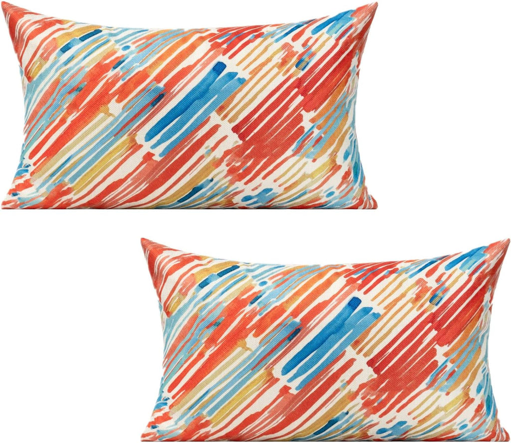 20x20 Colorful Abstract Modern Throw Pillow Covers Outdoor Couch Furniture Geometric Striped Square Decorative Patio Cushion Covers Home Décor for Bedroom Sofa Bench Porch Set of 4