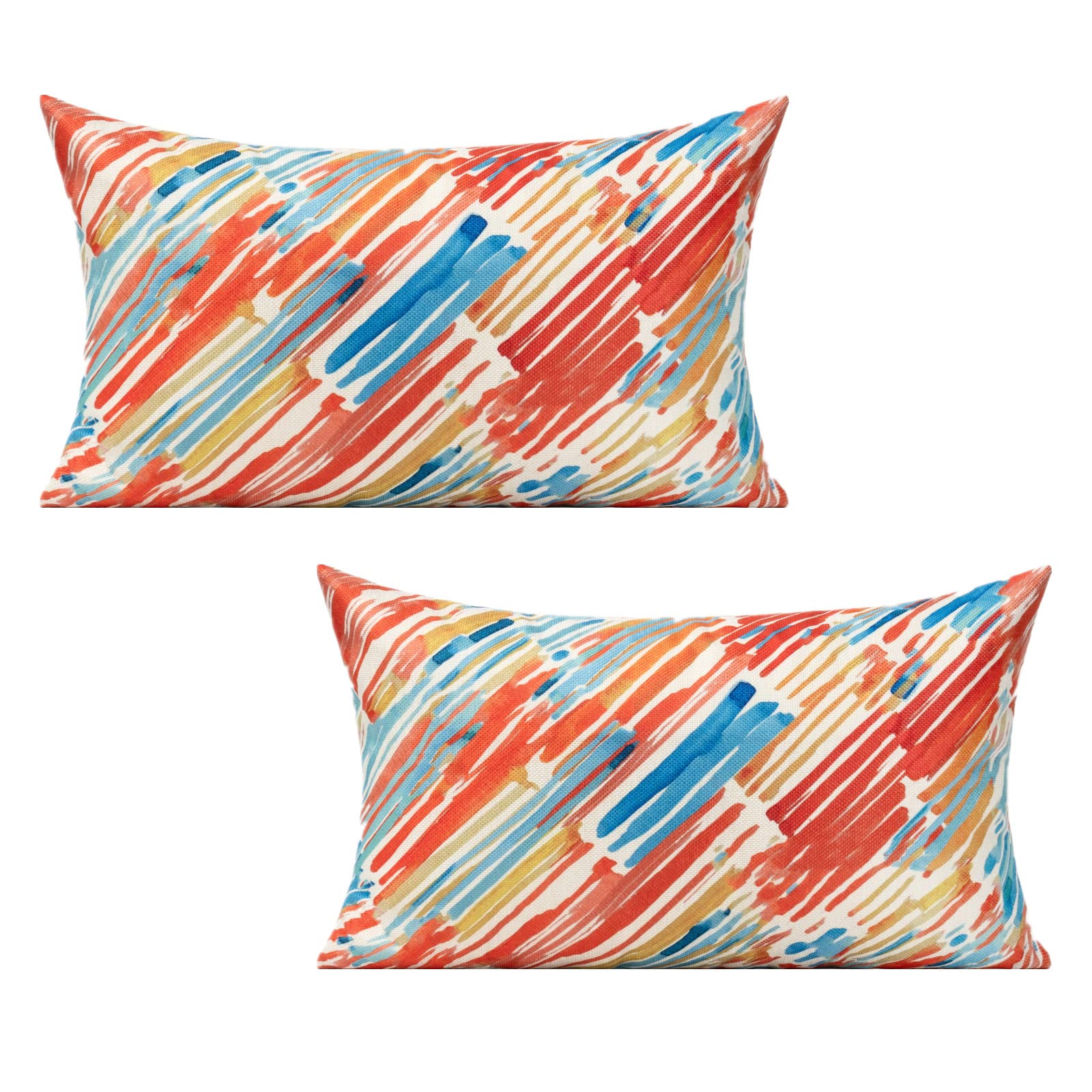 20x20 Colorful Abstract Modern Throw Pillow Covers Outdoor Couch Furniture Geometric Striped Square Decorative Patio Cushion Covers Home Décor for Bedroom Sofa Bench Porch Set of 4