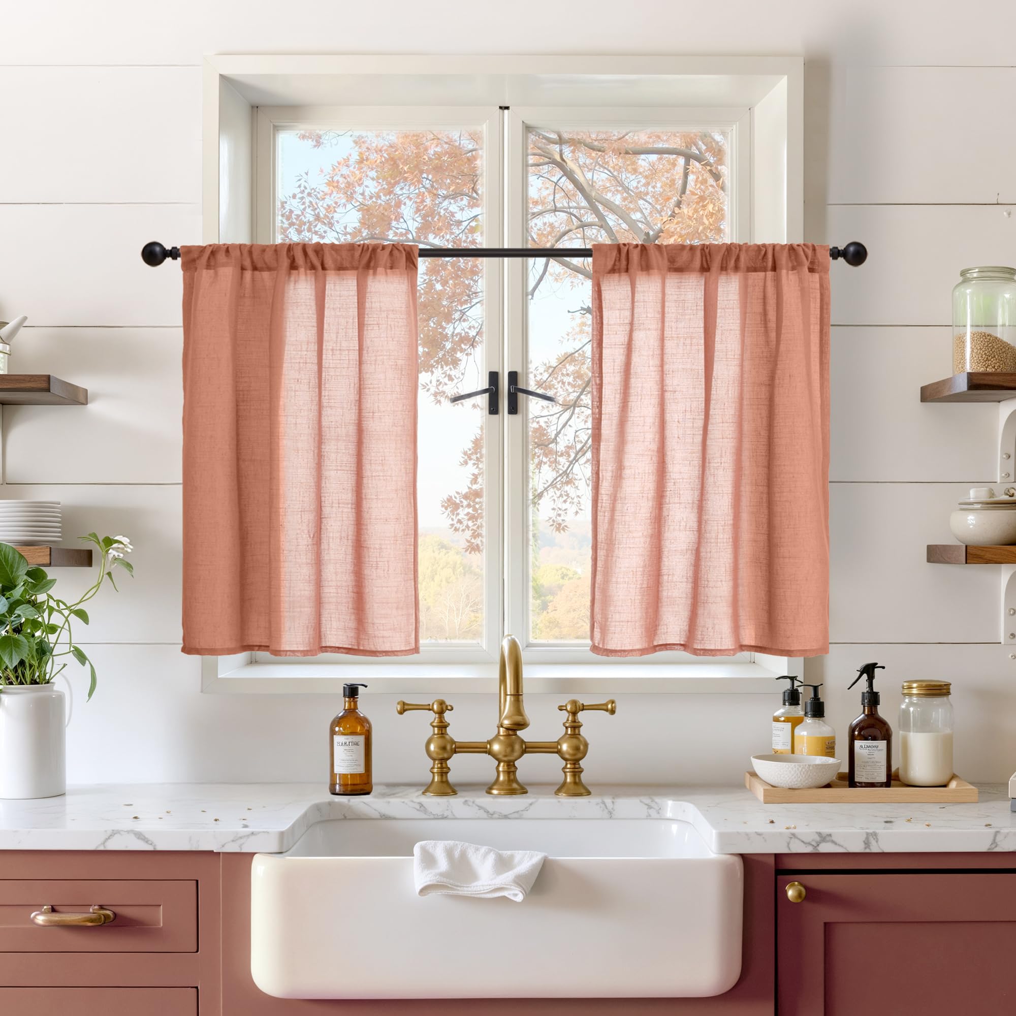 BGment 80 Inches Long Natural Linen Curtains 2 Panels Set - Burlap Light Filtering Window Drapes with Rod Pocket Semi Sheer for Farmhouse Bedroom Decor Rustic, 52 Inch Wide Each Panel