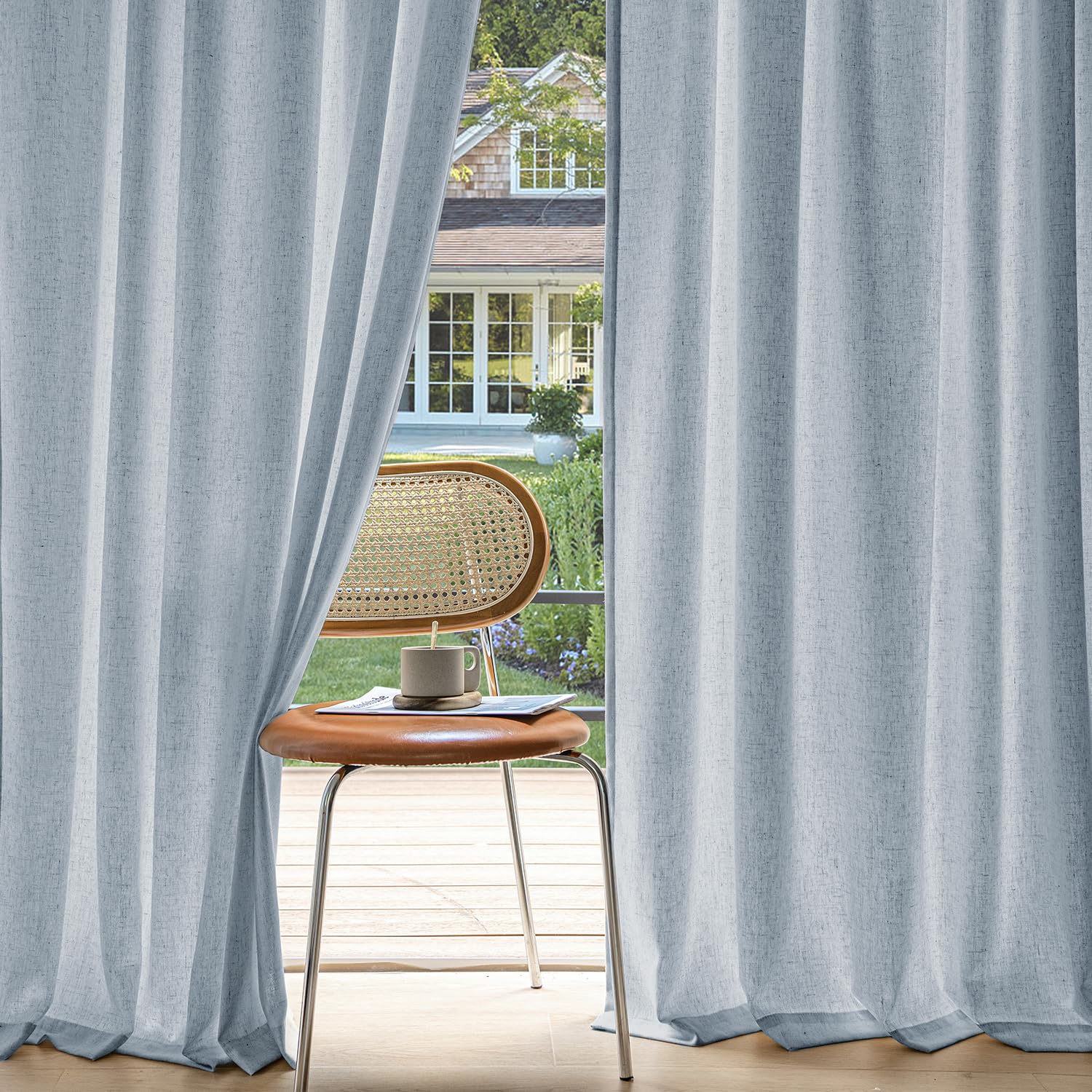 MIULEE Non-See-Through Privacy Linen Curtains 2 Panels, Light Filtering Window Curtains Farnhouse Textured Back Tab Semi Sheer Drapes for Bedroom Living Room, 52 x 84 Inches Long, Linen