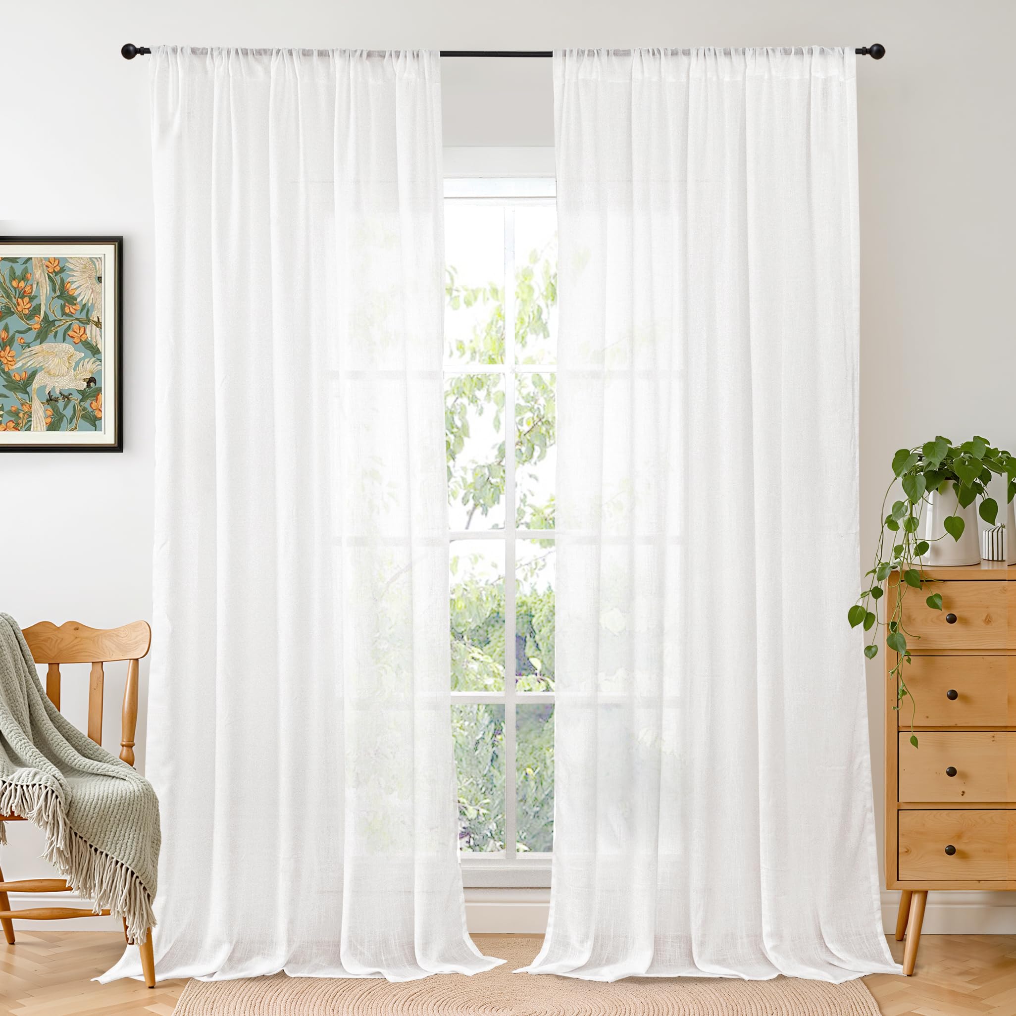 BGment 80 Inches Long Natural Linen Curtains 2 Panels Set - Burlap Light Filtering Window Drapes with Rod Pocket Semi Sheer for Farmhouse Bedroom Decor Rustic, 52 Inch Wide Each Panel