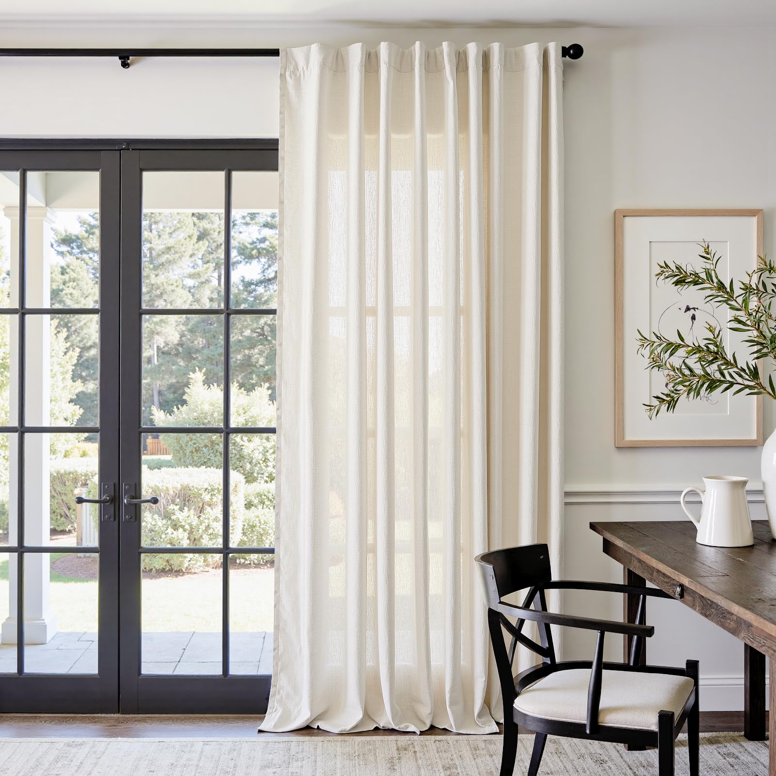 Linen Curtains for Living Room Bedroom 84 Inches Long Thick Linen Textured Beige Curtains Light Filtering Natural Semi Sheer Farmhouse Window Drapes, Country Rustic Drapes 2 Panels Back Tab/Rod Pocket