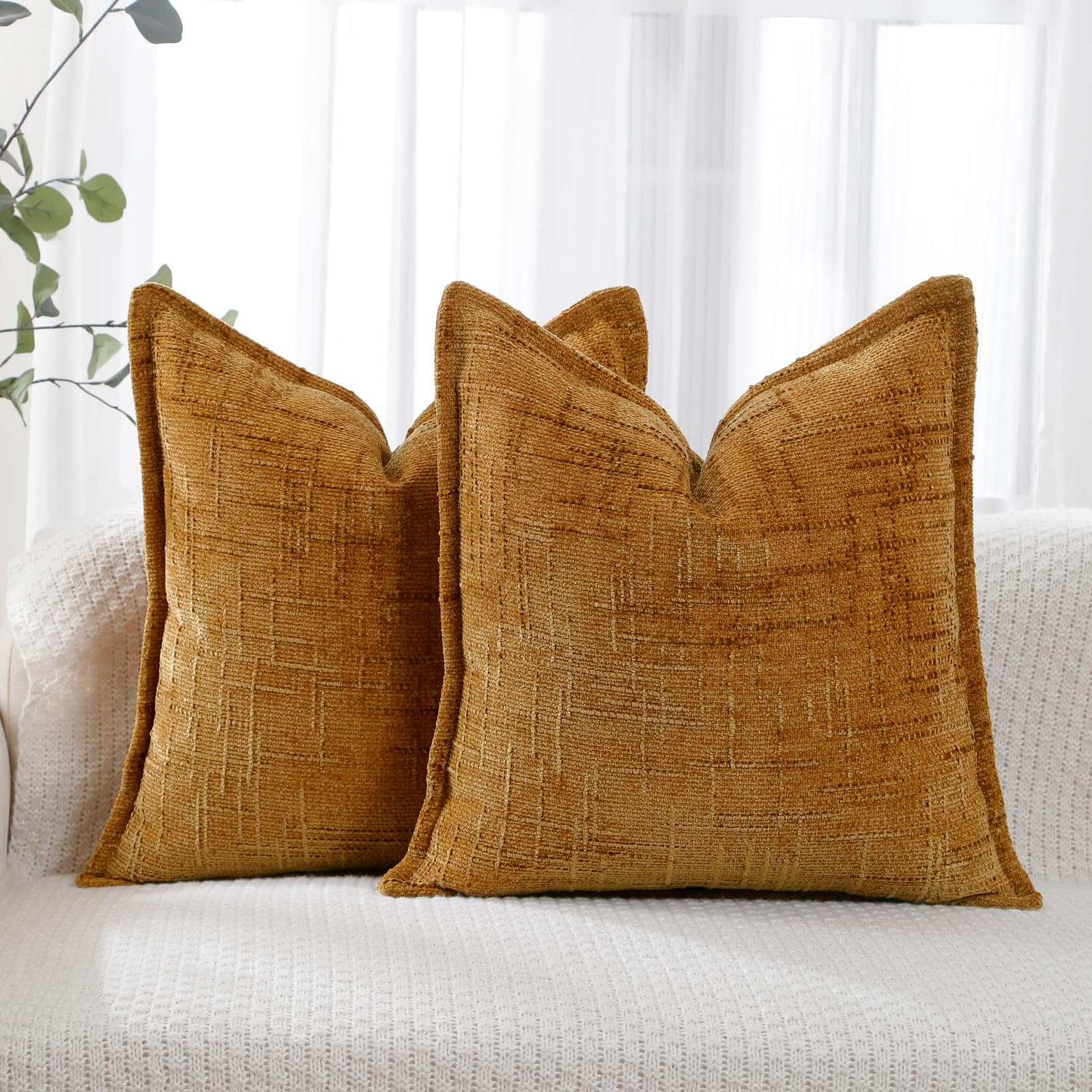 HPUK Decorative Throw Pillow Covers Set of 4 Geometric Design Linen Cushion Cover for Couch Sofa Living Room, 18"x18" inches, Chocolate