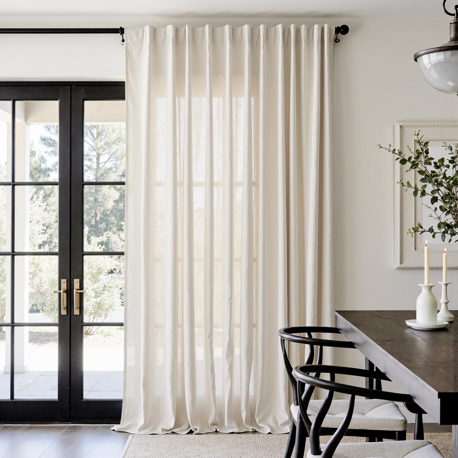 Linen Curtains for Living Room Bedroom 84 Inches Long Thick Linen Textured Beige Curtains Light Filtering Natural Semi Sheer Farmhouse Window Drapes, Country Rustic Drapes 2 Panels Back Tab/Rod Pocket