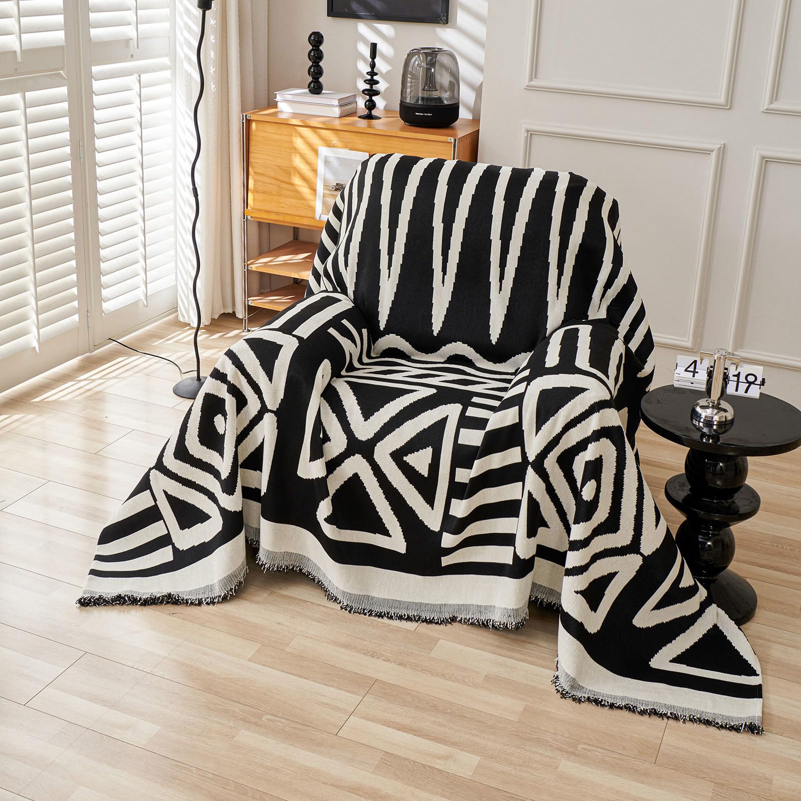 VClife Boho Couch Cover, Washable Sofa Cover for Dog, Non Slip Couch Covers for 3 Cushion Couch, Modern Khaki Creamy White Geometric Sofa Slipcovers Multi-Functional Furniture Protector 71'' x 134''