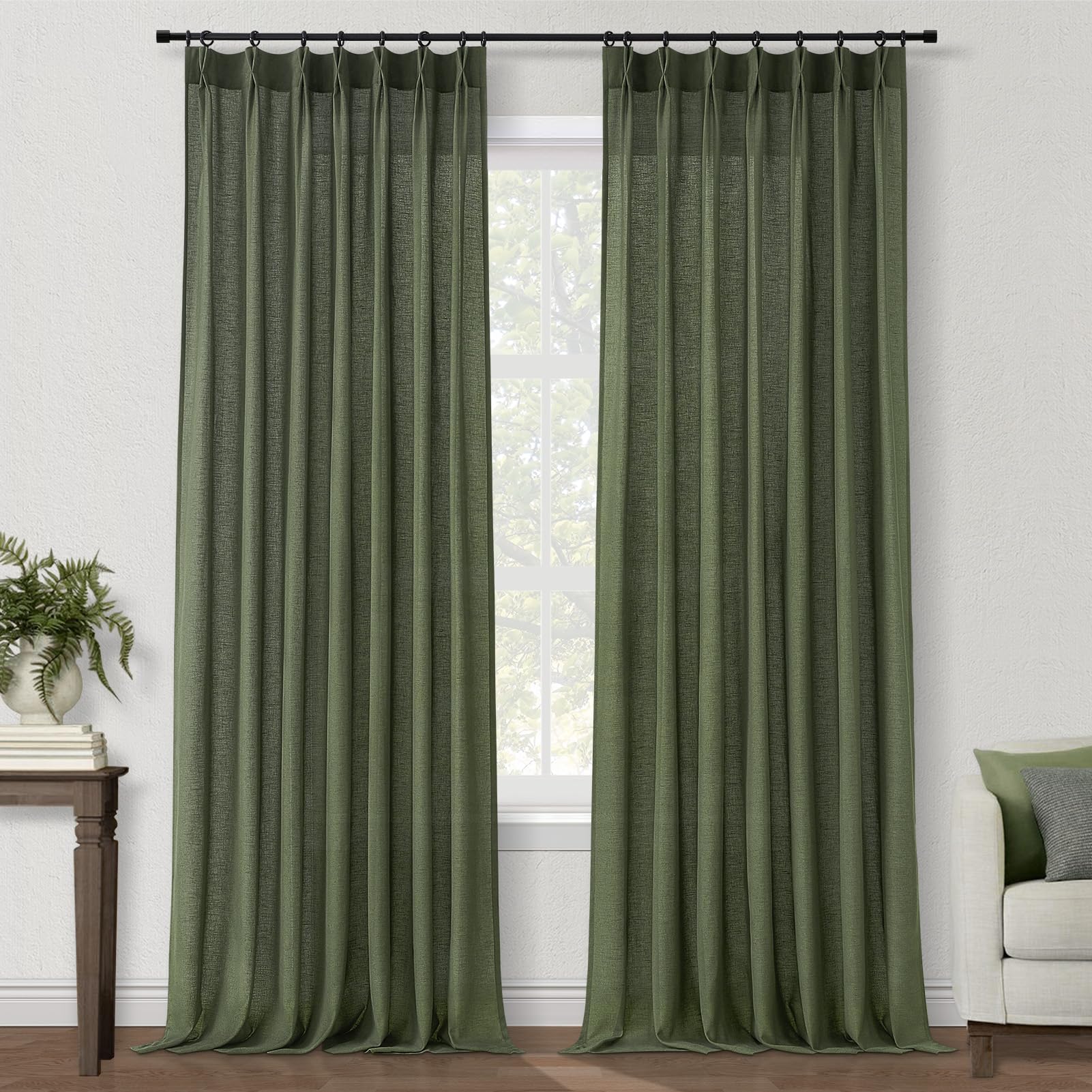 Topfinel 102 Inch Curtains 2 Panels Set,Two Packs Pinch Pleat Back Tab Linen Window Semi Sheer Privacy Thick Decorative Curtain Drapes for Living Room Bedroom,40x102 in Long,Ivory/Off White