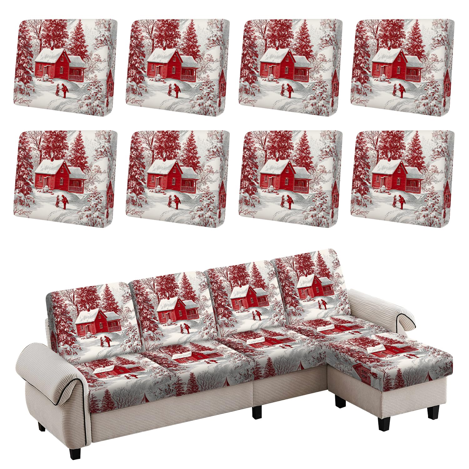 Geometric Pattern Couch Cushion Cover, Abstract Circle Triangle Design Sofa Cushion Slipcover, Stretch Furniture Protector, Soft Removable Washable Seat Cover for Sofa,3PCs