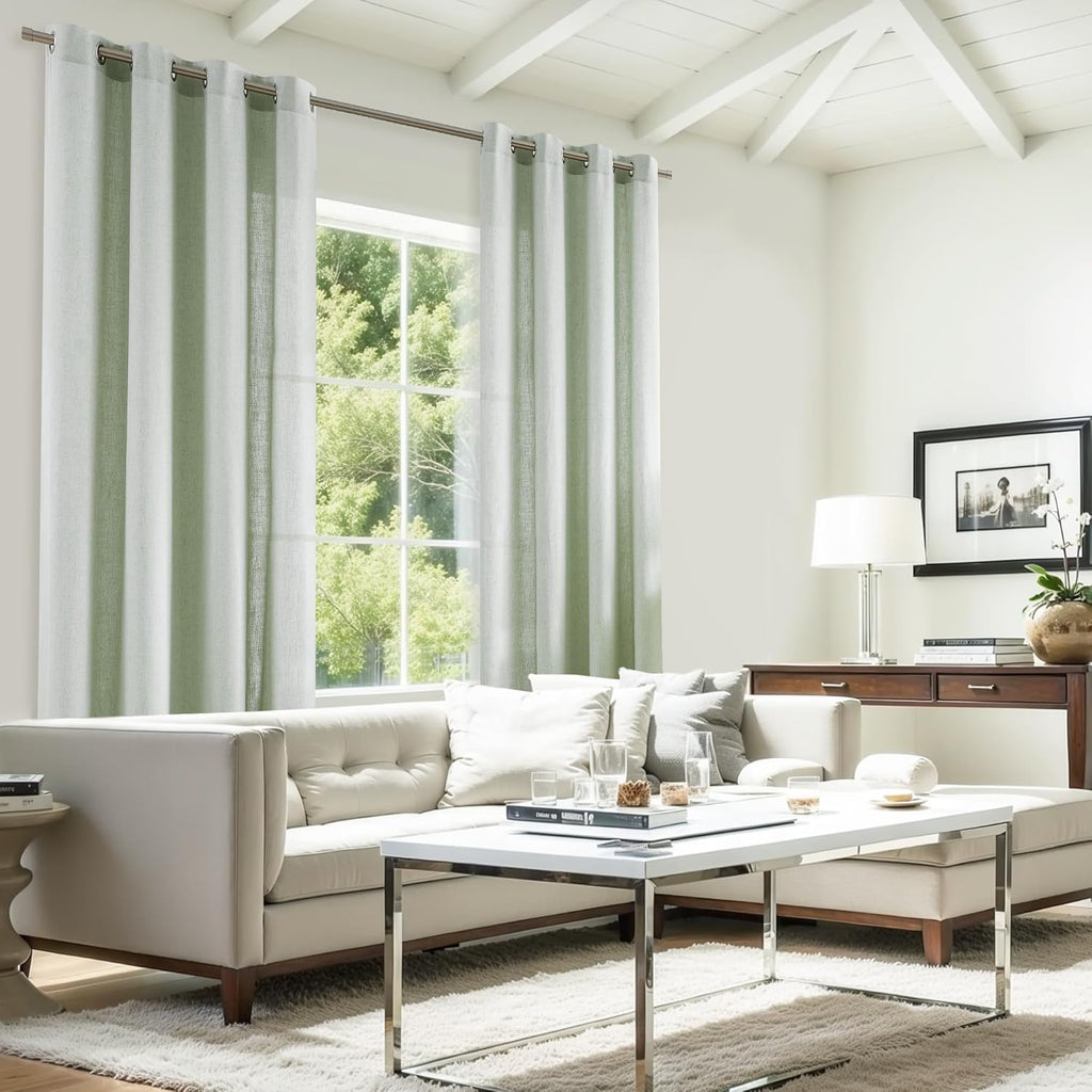 2 Panels Soft Green Linen Blend Sheer Curtains 58"x95", Grommet Light Filtering Drapes