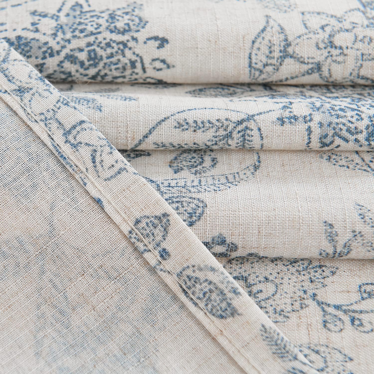 Lazzzy Linen Farmhouse Curtains for Living Room 84 Inch Length Floral Print Window Curtains Semi Sheer Drapes for Bedroom Country Light Filtering Curtain Grommet Top 2 Panels Blue on Beige