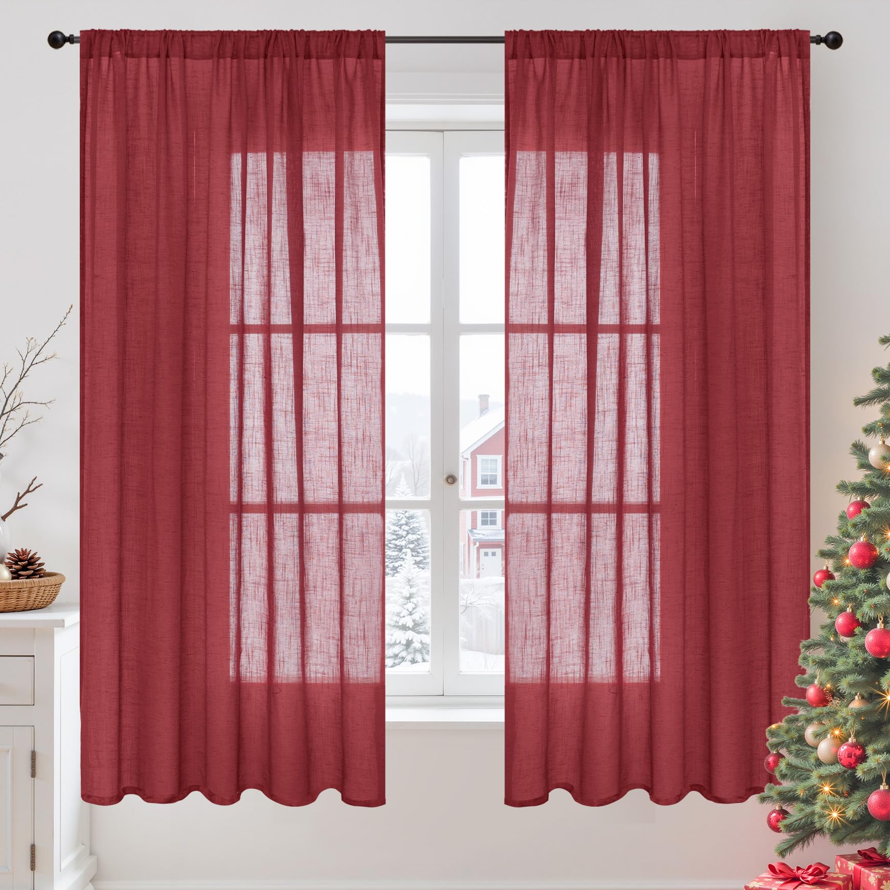 BGment 80 Inches Long Natural Linen Curtains 2 Panels Set - Burlap Light Filtering Window Drapes with Rod Pocket Semi Sheer for Farmhouse Bedroom Decor Rustic, 52 Inch Wide Each Panel