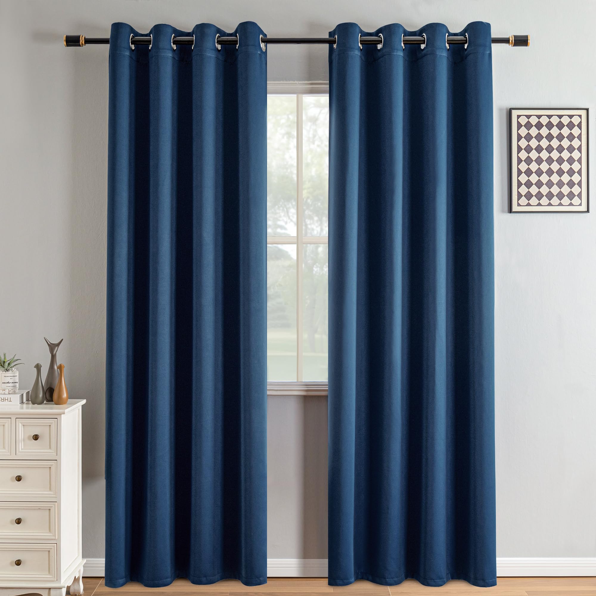 IGEMAEVE Cream Curtains 108 Inch Length 2 Panels Set, Light Filtering Curtains for Living Room 108 Inch Long, Grommet Energy Saving Semi Sheer Drapes for Bedroom Window(W52 x L108)