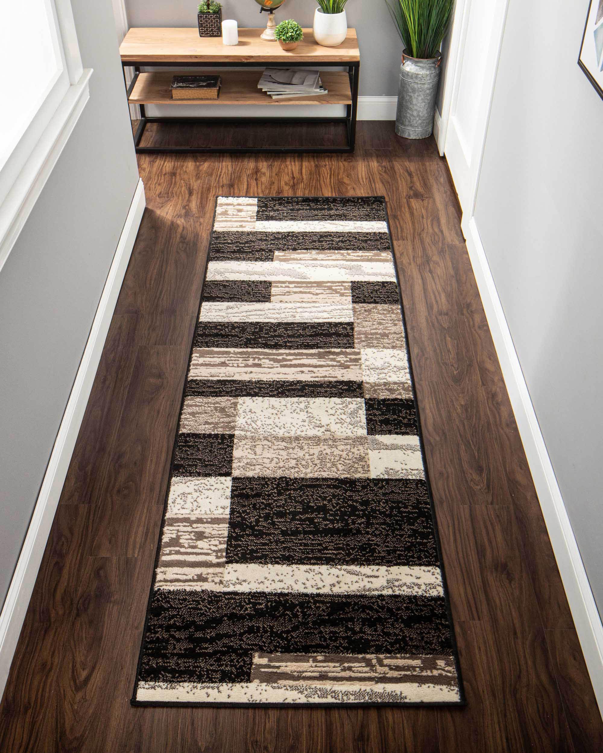 SUPERIOR Indoor Area Rug, Jute Backed, Modern Geometric Patchwork Floor Decor for Bedroom, Office, Living Room, Entryway, Hardwood Floors, Rockwood Collection, 4' x 6', Chocolate