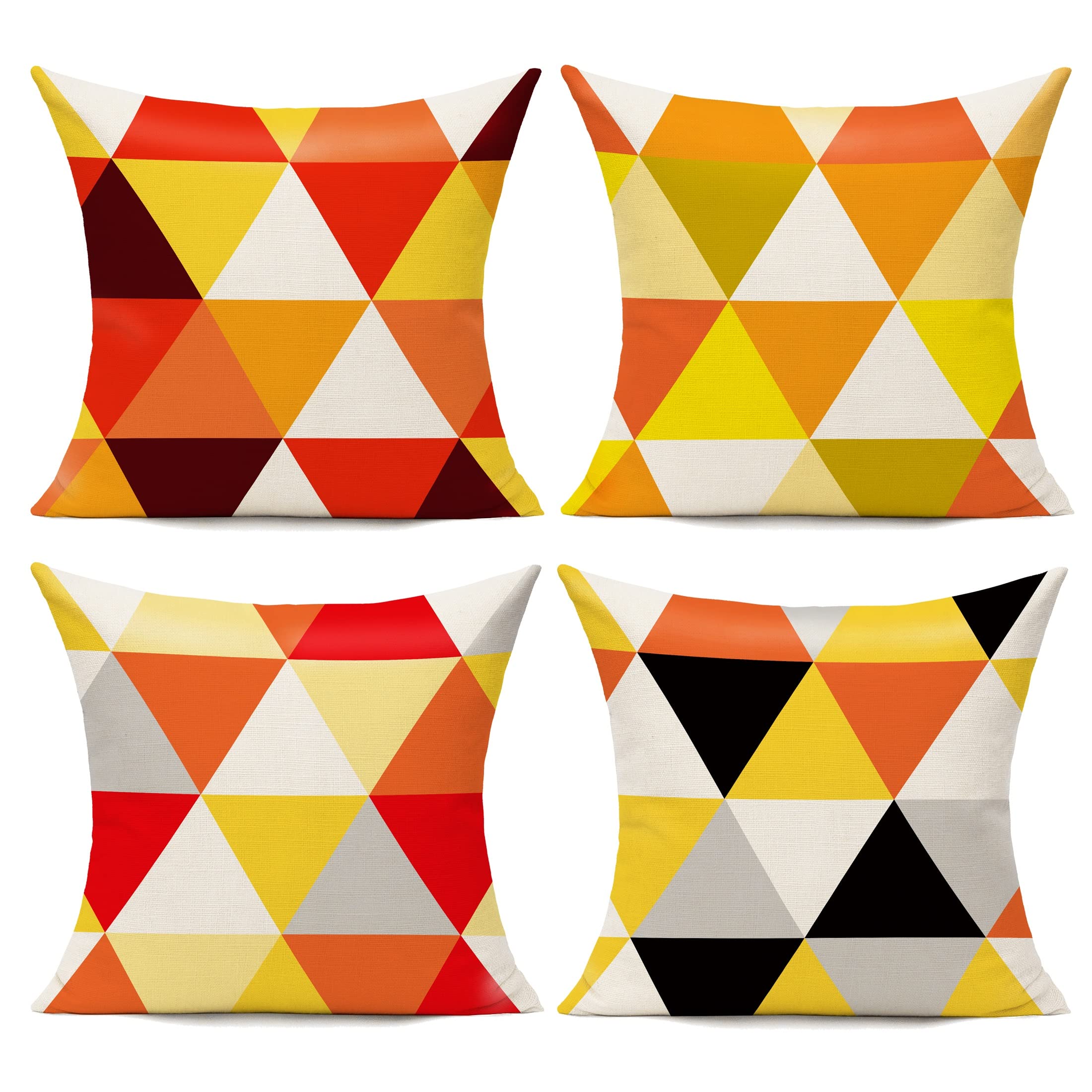All Smiles Outdoor Throw Pillow Covers Fall Decor Patio 24x24 Set of 4 Colorful Modern Cushion Cases Cojines Couch Sofa Decoration Porch for Home Living Room Geometric Triangle Orange Yellow
