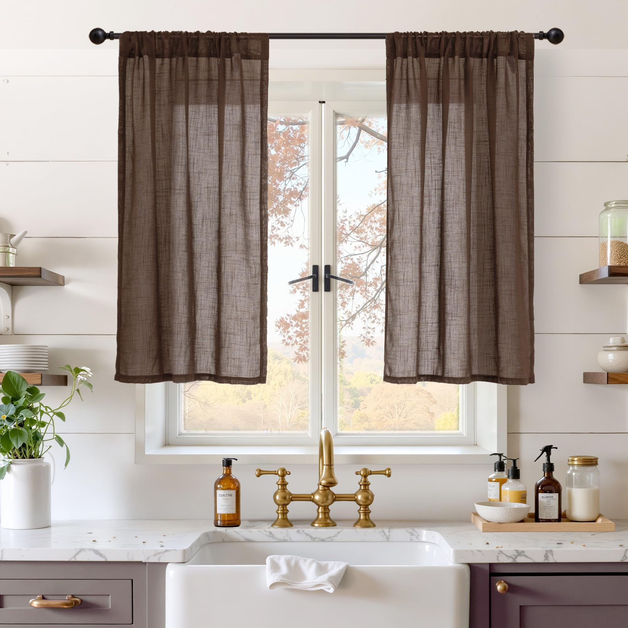 BGment 80 Inches Long Natural Linen Curtains 2 Panels Set - Burlap Light Filtering Window Drapes with Rod Pocket Semi Sheer for Farmhouse Bedroom Decor Rustic, 52 Inch Wide Each Panel