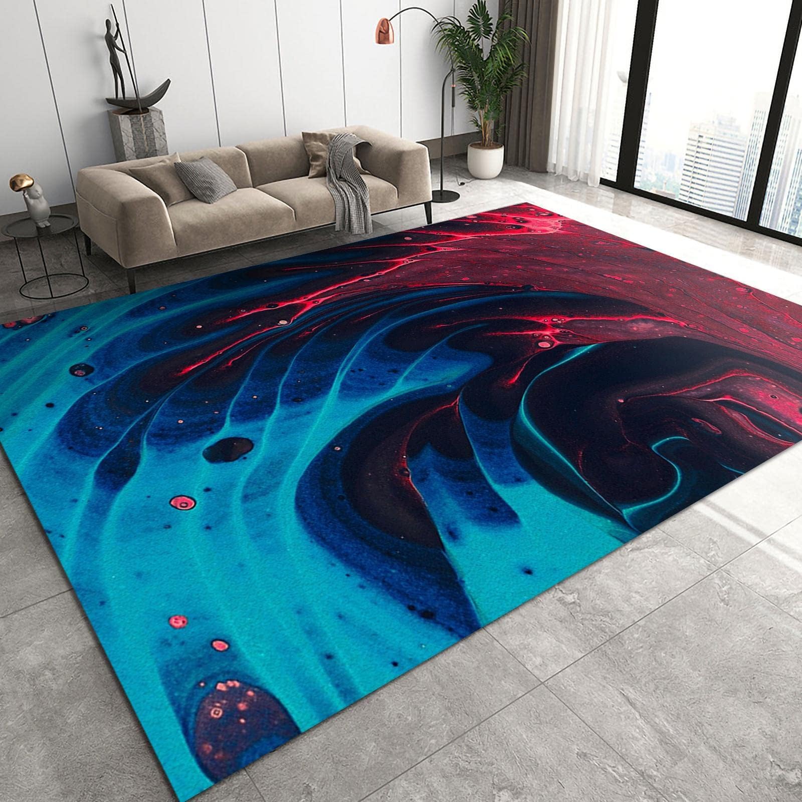 5x6 Area Rug Nordic Light Luxury Rugs for Bedroom, Emerald Green Pink Blue Gold Geometric Bedroom Rug Aesthetic Easy to Clean for Indoor Outdoor Hardwood Floors Home Decor