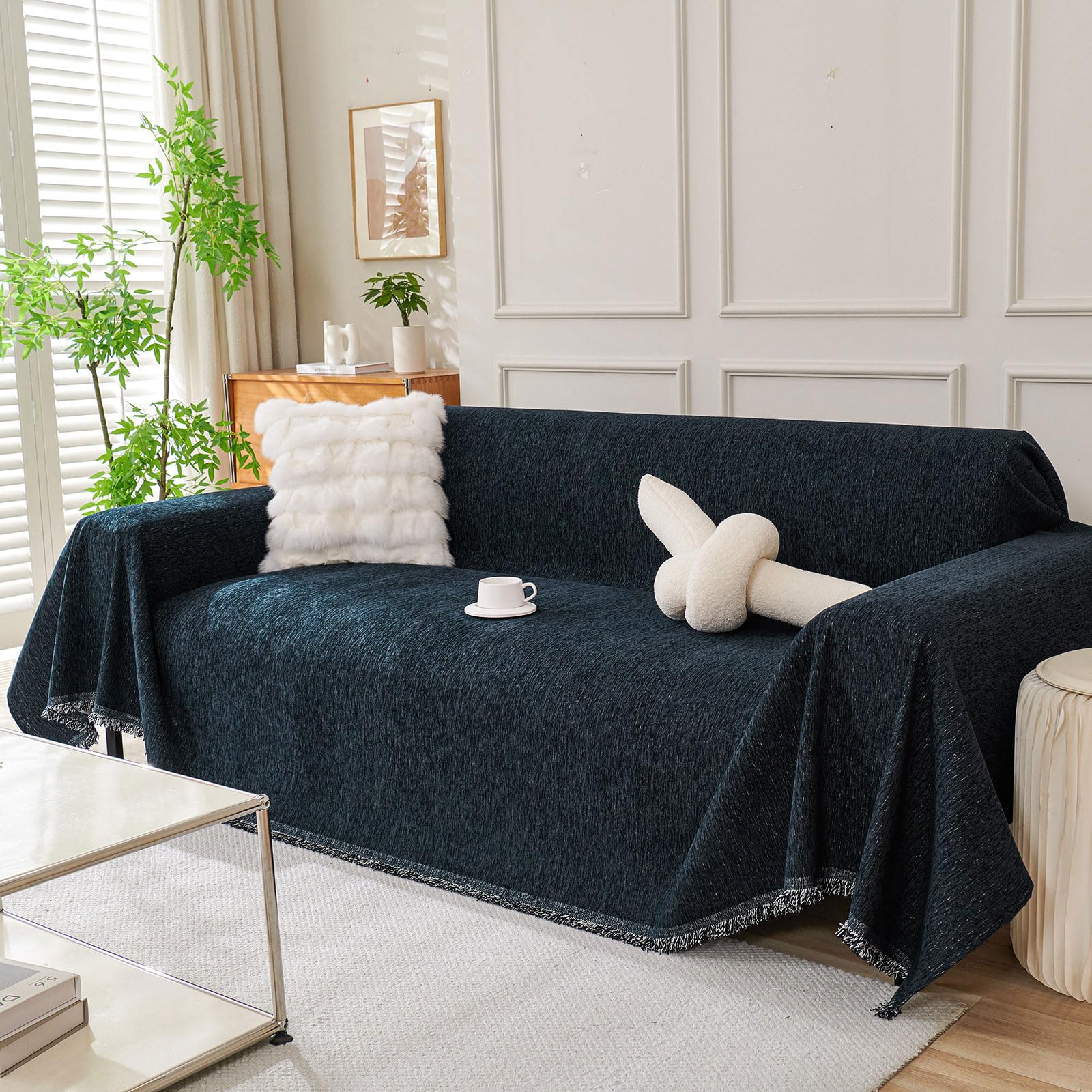 VClife Boho Couch Cover, Washable Sofa Cover for Dog, Non Slip Couch Covers for 3 Cushion Couch, Modern Khaki Creamy White Geometric Sofa Slipcovers Multi-Functional Furniture Protector 71'' x 134''