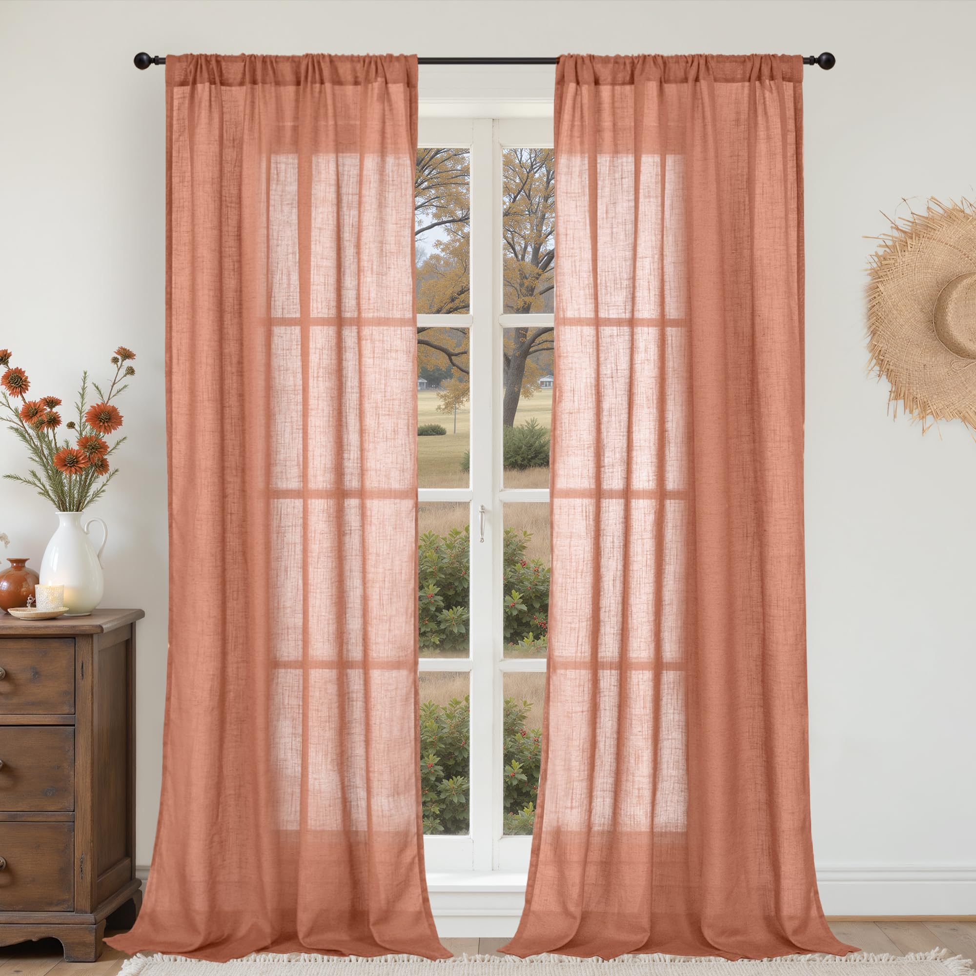 BGment 80 Inches Long Natural Linen Curtains 2 Panels Set - Burlap Light Filtering Window Drapes with Rod Pocket Semi Sheer for Farmhouse Bedroom Decor Rustic, 52 Inch Wide Each Panel