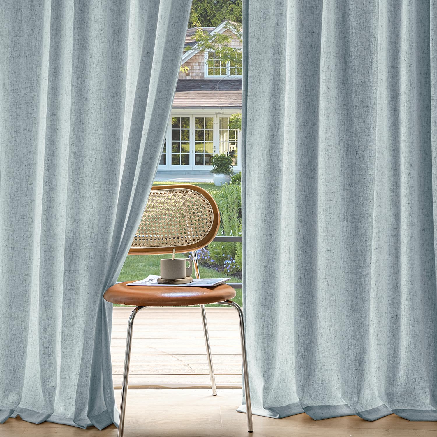 MIULEE Non-See-Through Privacy Linen Curtains 2 Panels, Light Filtering Window Curtains Farnhouse Textured Back Tab Semi Sheer Drapes for Bedroom Living Room, 52 x 84 Inches Long, Linen