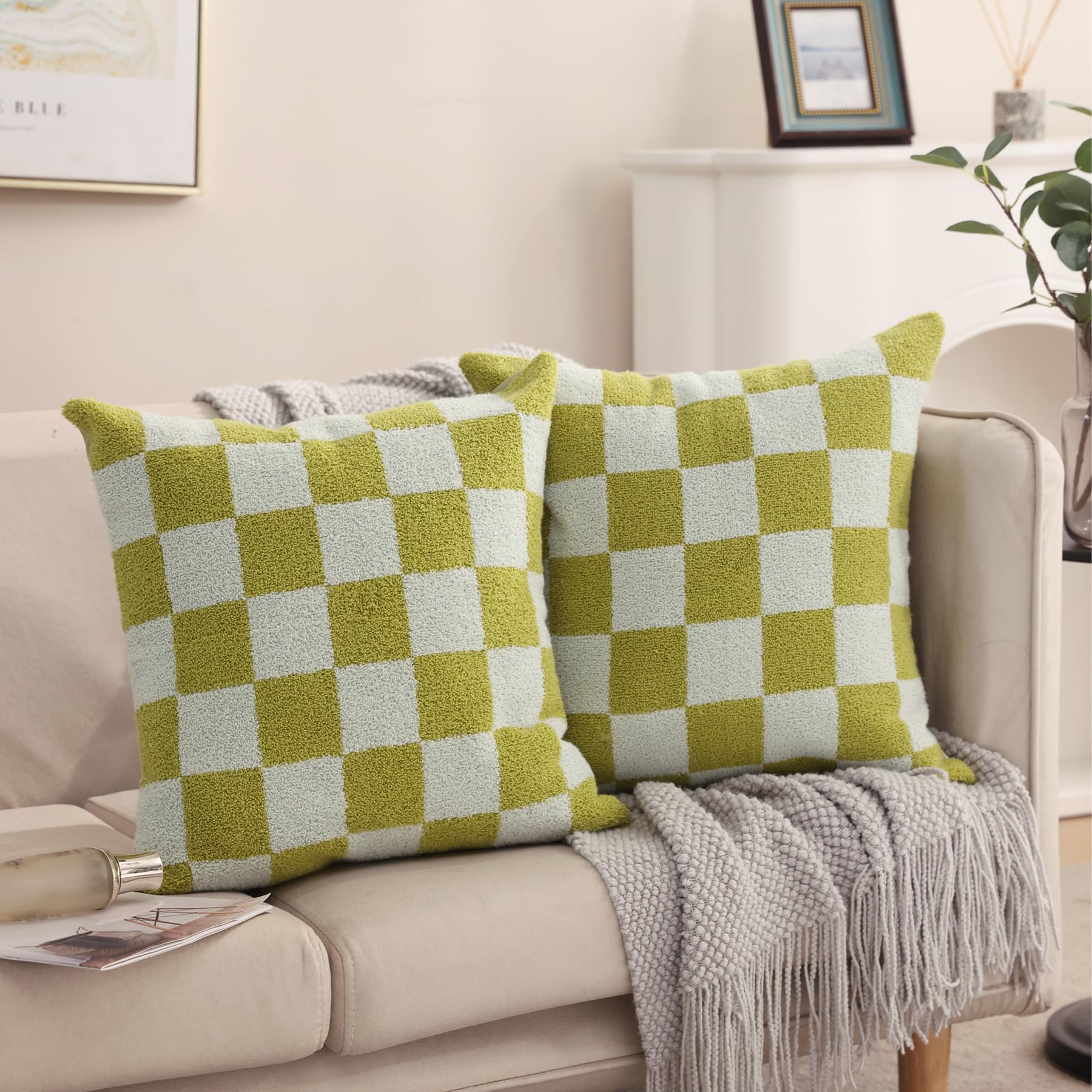 Navy Blue Boho Geometric Pillow Covers 18x18", Set of 2 Embroidered Cotton Cushion Cases