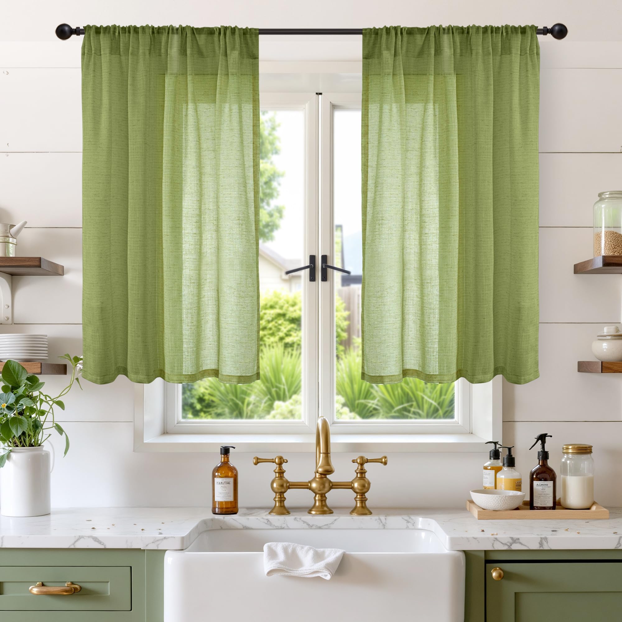 BGment 80 Inches Long Natural Linen Curtains 2 Panels Set - Burlap Light Filtering Window Drapes with Rod Pocket Semi Sheer for Farmhouse Bedroom Decor Rustic, 52 Inch Wide Each Panel