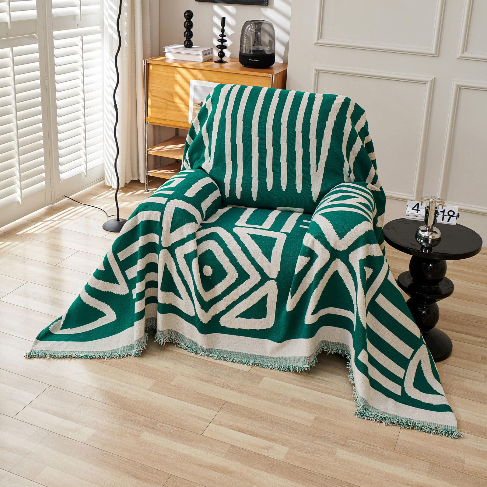 VClife Boho Couch Cover, Washable Sofa Cover for Dog, Non Slip Couch Covers for 3 Cushion Couch, Modern Khaki Creamy White Geometric Sofa Slipcovers Multi-Functional Furniture Protector 71'' x 134''