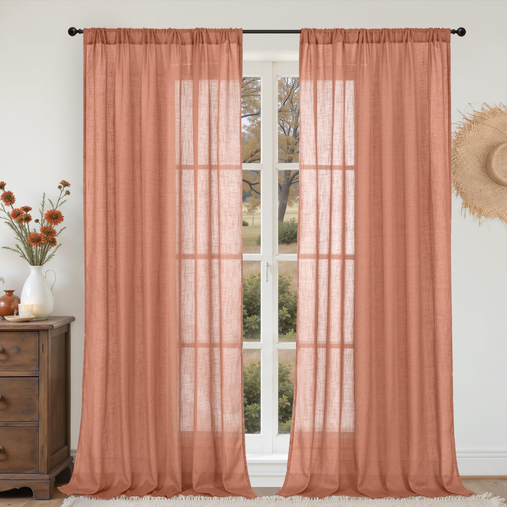 BGment 80 Inches Long Natural Linen Curtains 2 Panels Set - Burlap Light Filtering Window Drapes with Rod Pocket Semi Sheer for Farmhouse Bedroom Decor Rustic, 52 Inch Wide Each Panel