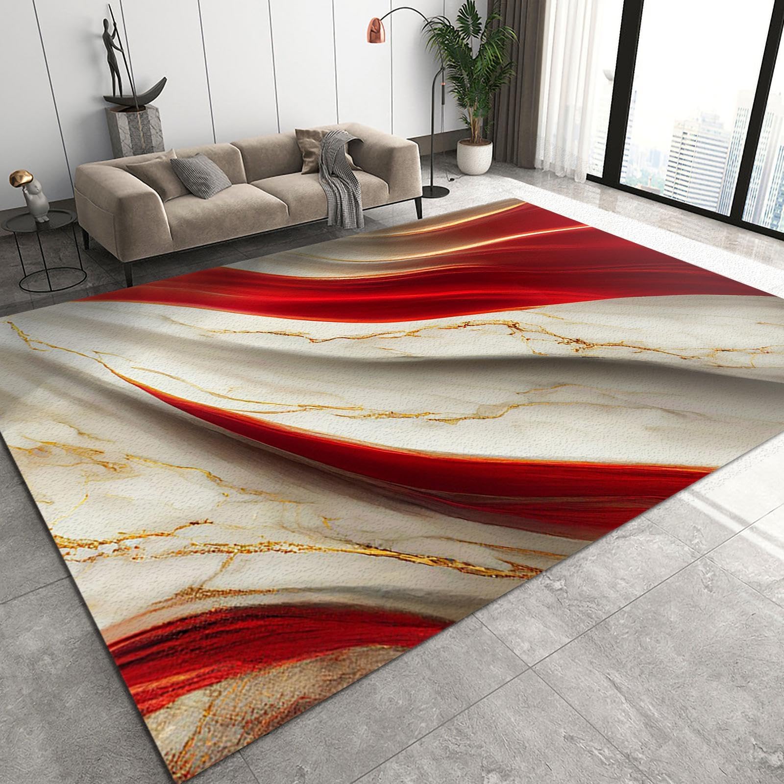 5x6 Area Rug Nordic Light Luxury Rugs for Bedroom, Emerald Green Pink Blue Gold Geometric Bedroom Rug Aesthetic Easy to Clean for Indoor Outdoor Hardwood Floors Home Decor