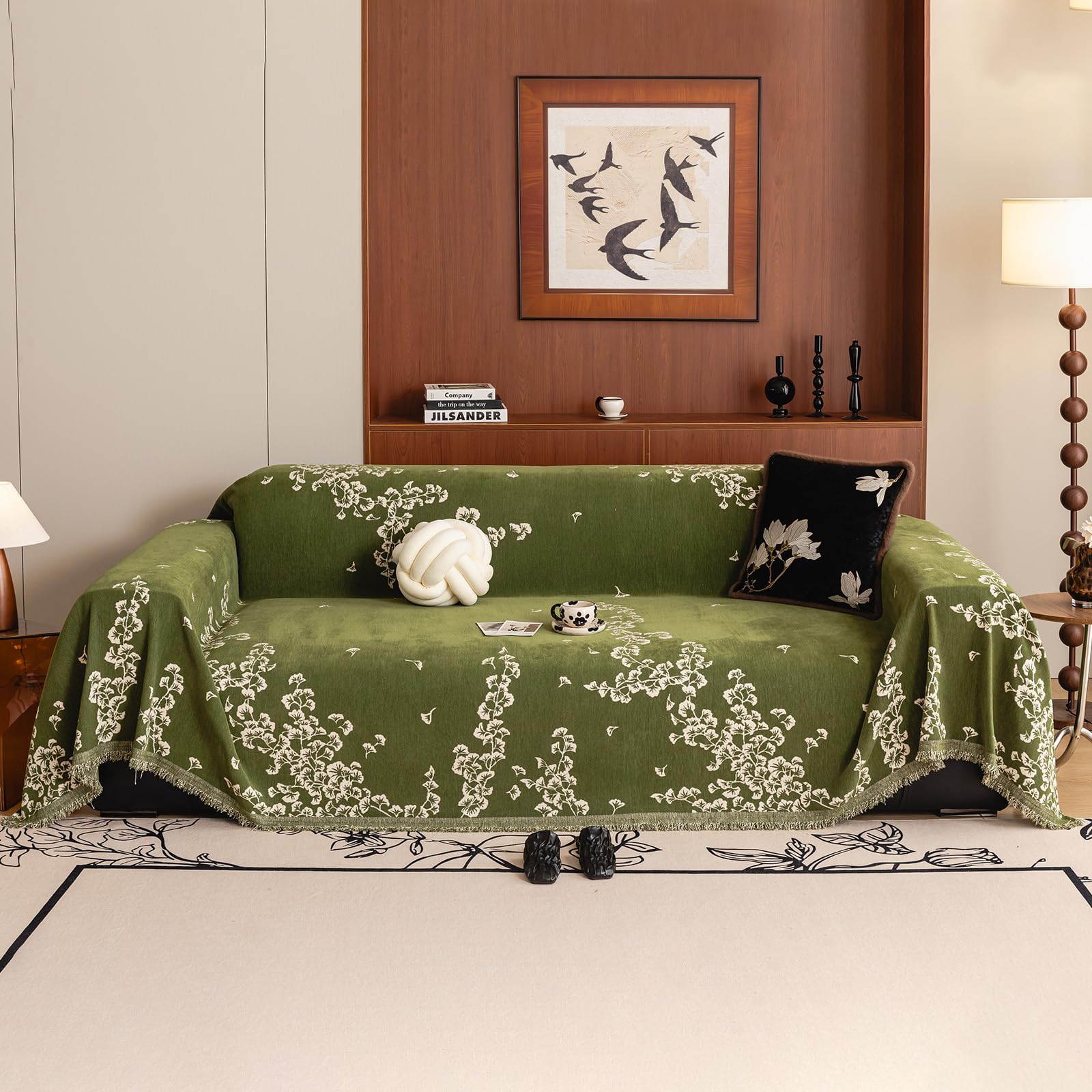 VClife Boho Couch Cover, Washable Sofa Cover for Dog, Non Slip Couch Covers for 3 Cushion Couch, Modern Khaki Creamy White Geometric Sofa Slipcovers Multi-Functional Furniture Protector 71'' x 134''